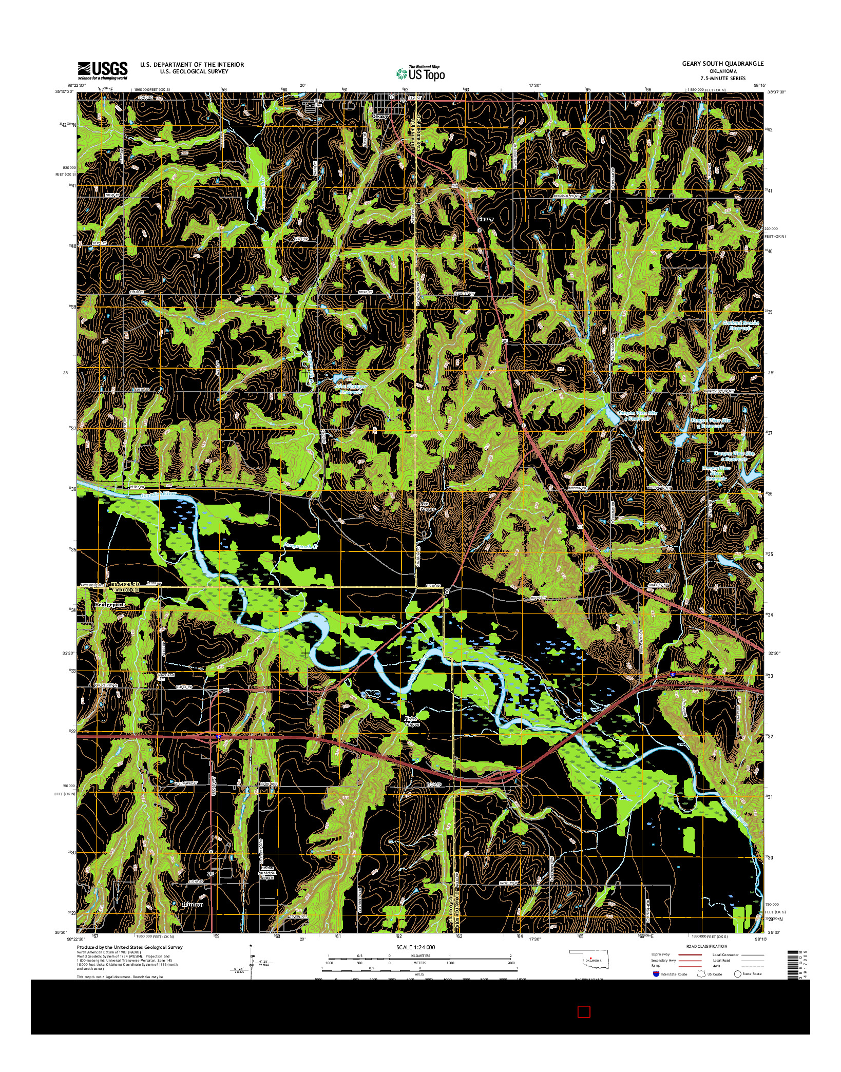USGS US TOPO 7.5-MINUTE MAP FOR GEARY SOUTH, OK 2016