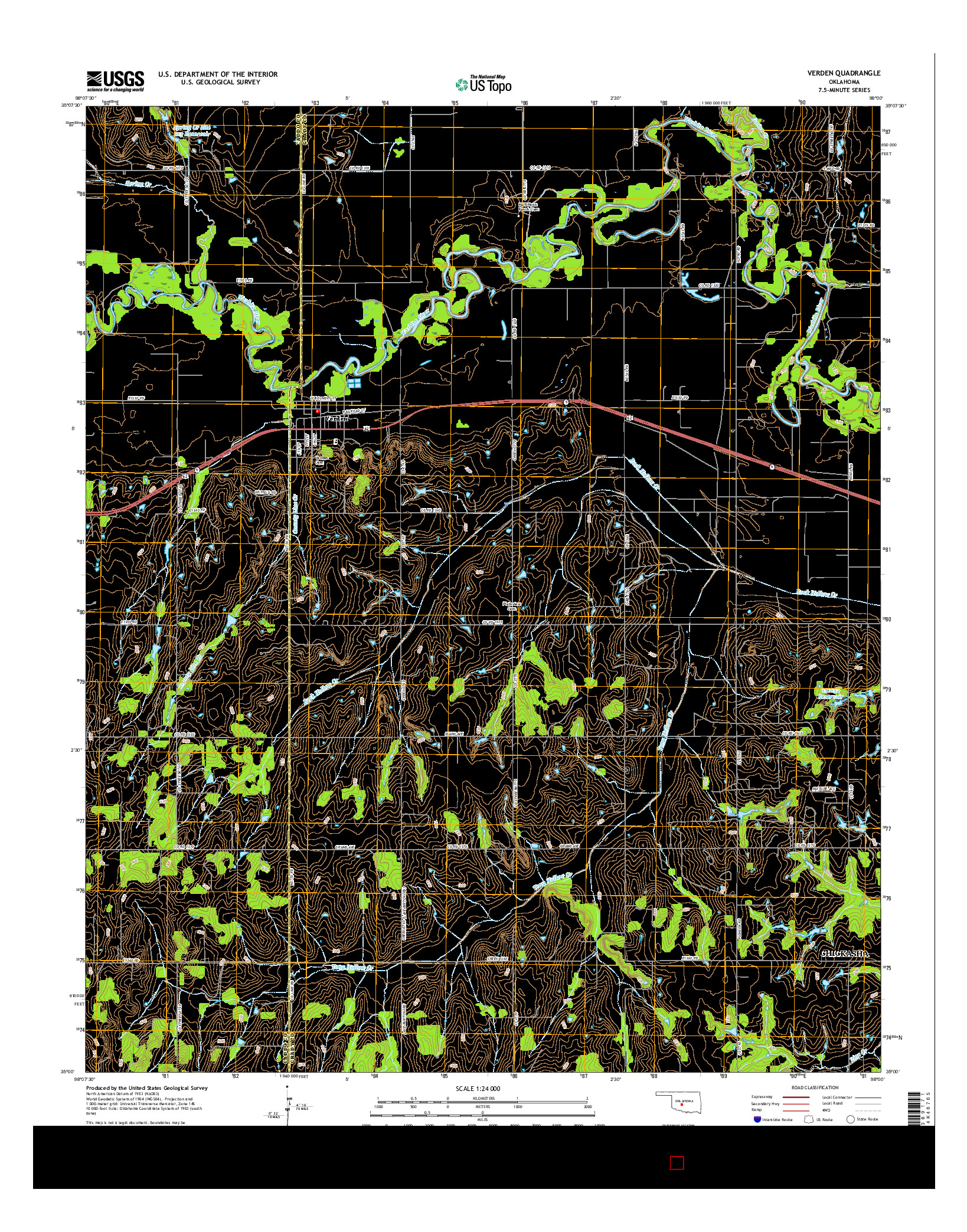 USGS US TOPO 7.5-MINUTE MAP FOR VERDEN, OK 2016