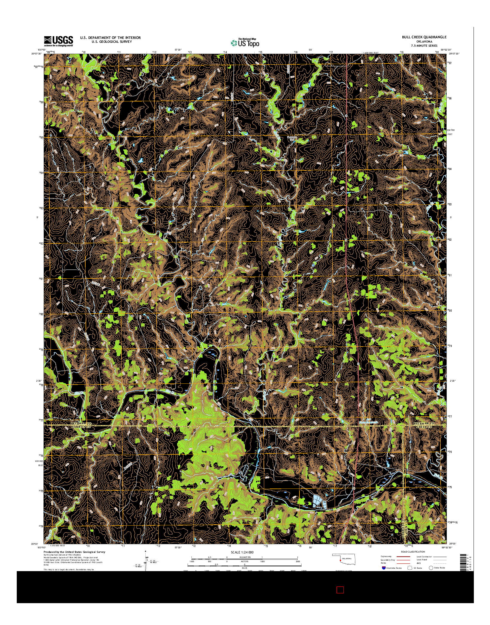 USGS US TOPO 7.5-MINUTE MAP FOR BULL CREEK, OK 2016