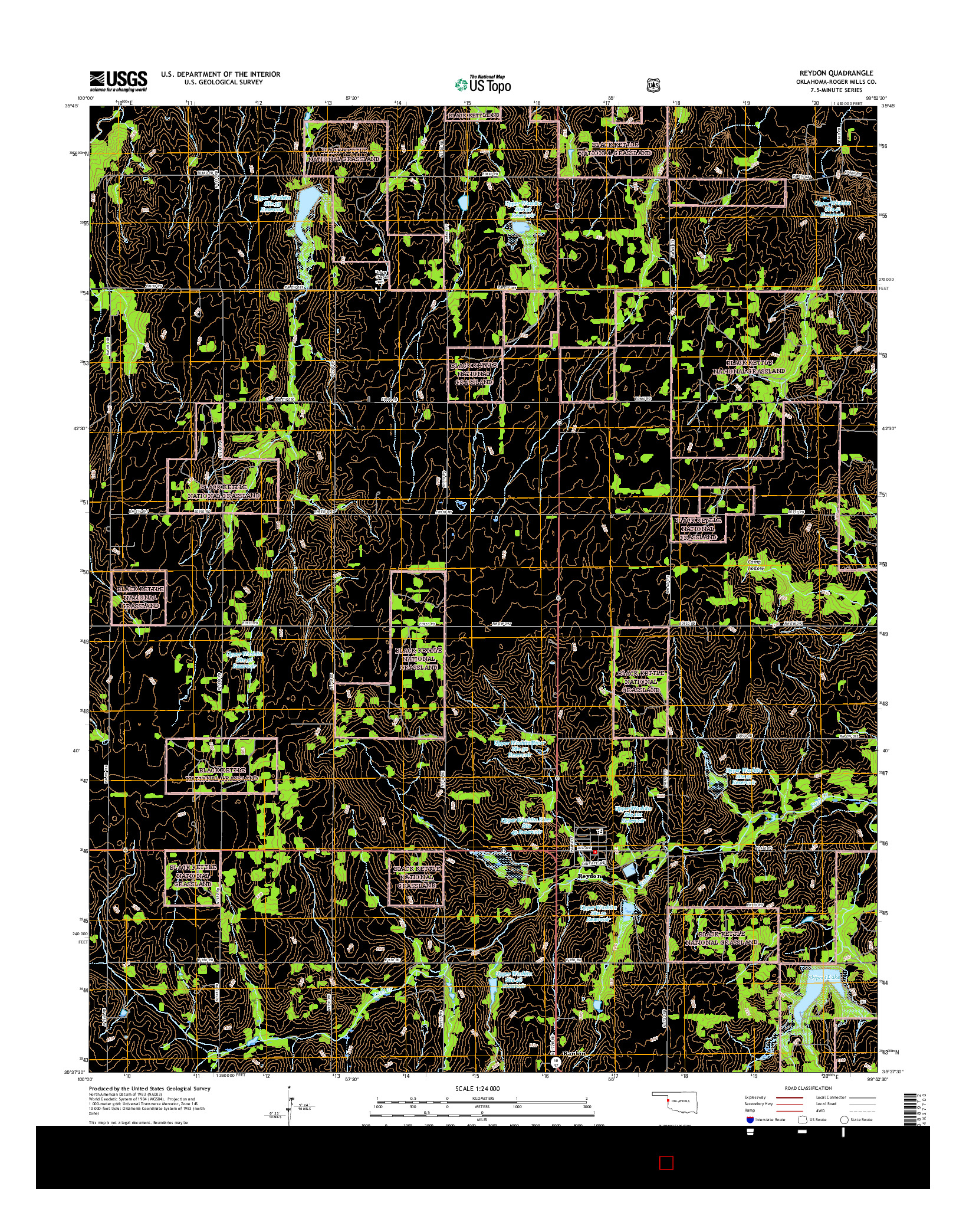 USGS US TOPO 7.5-MINUTE MAP FOR REYDON, OK 2016