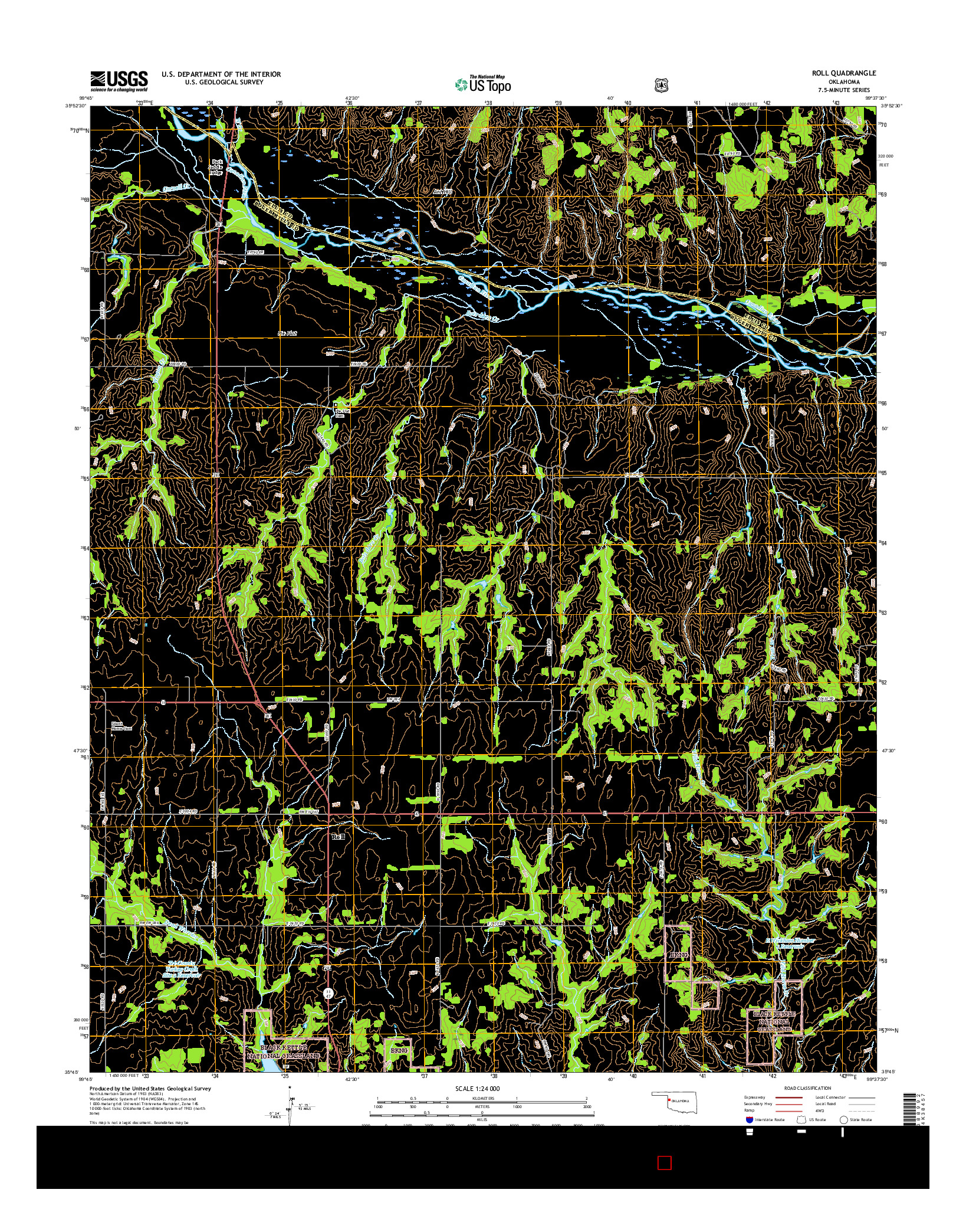 USGS US TOPO 7.5-MINUTE MAP FOR ROLL, OK 2016