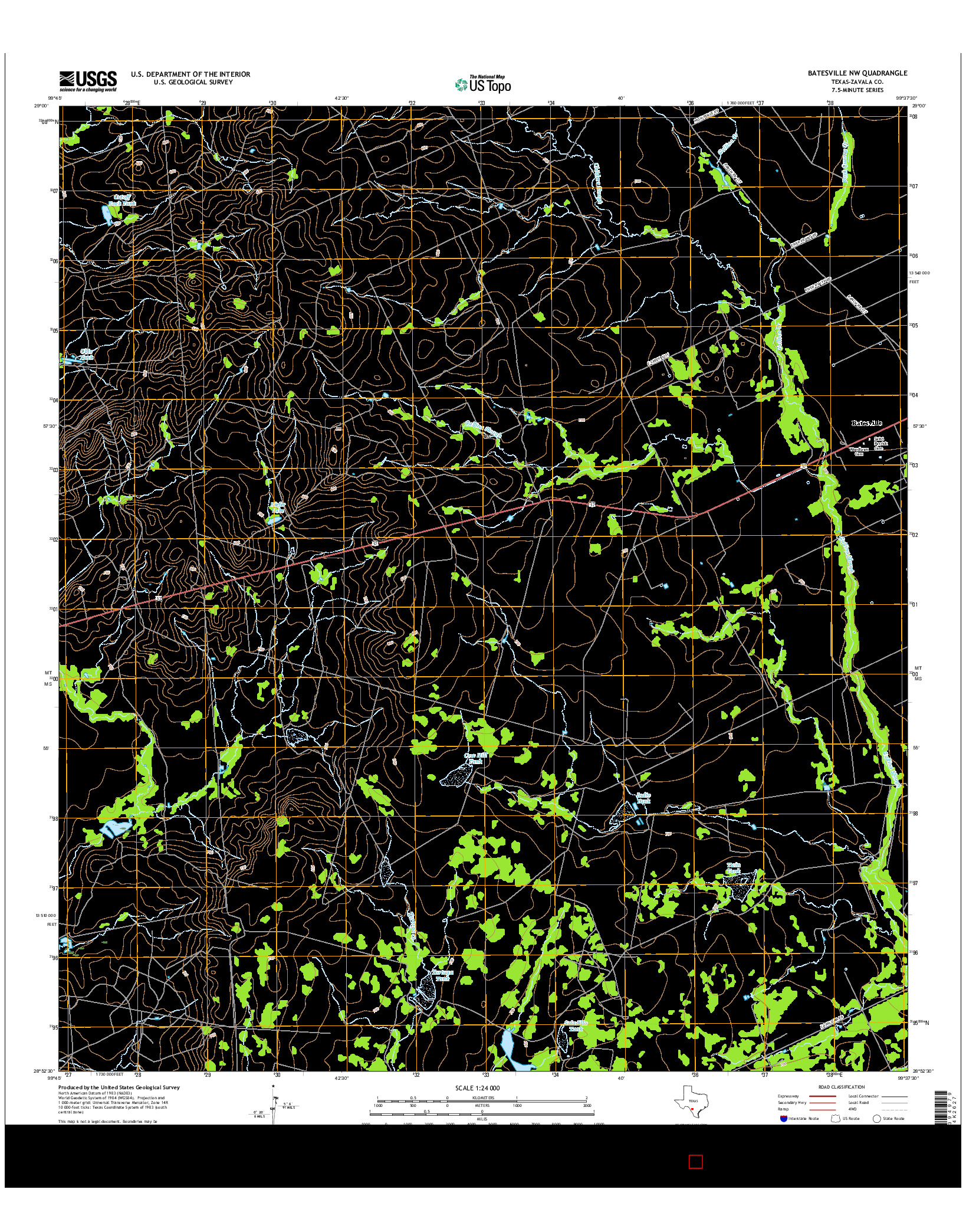 USGS US TOPO 7.5-MINUTE MAP FOR BATESVILLE NW, TX 2016