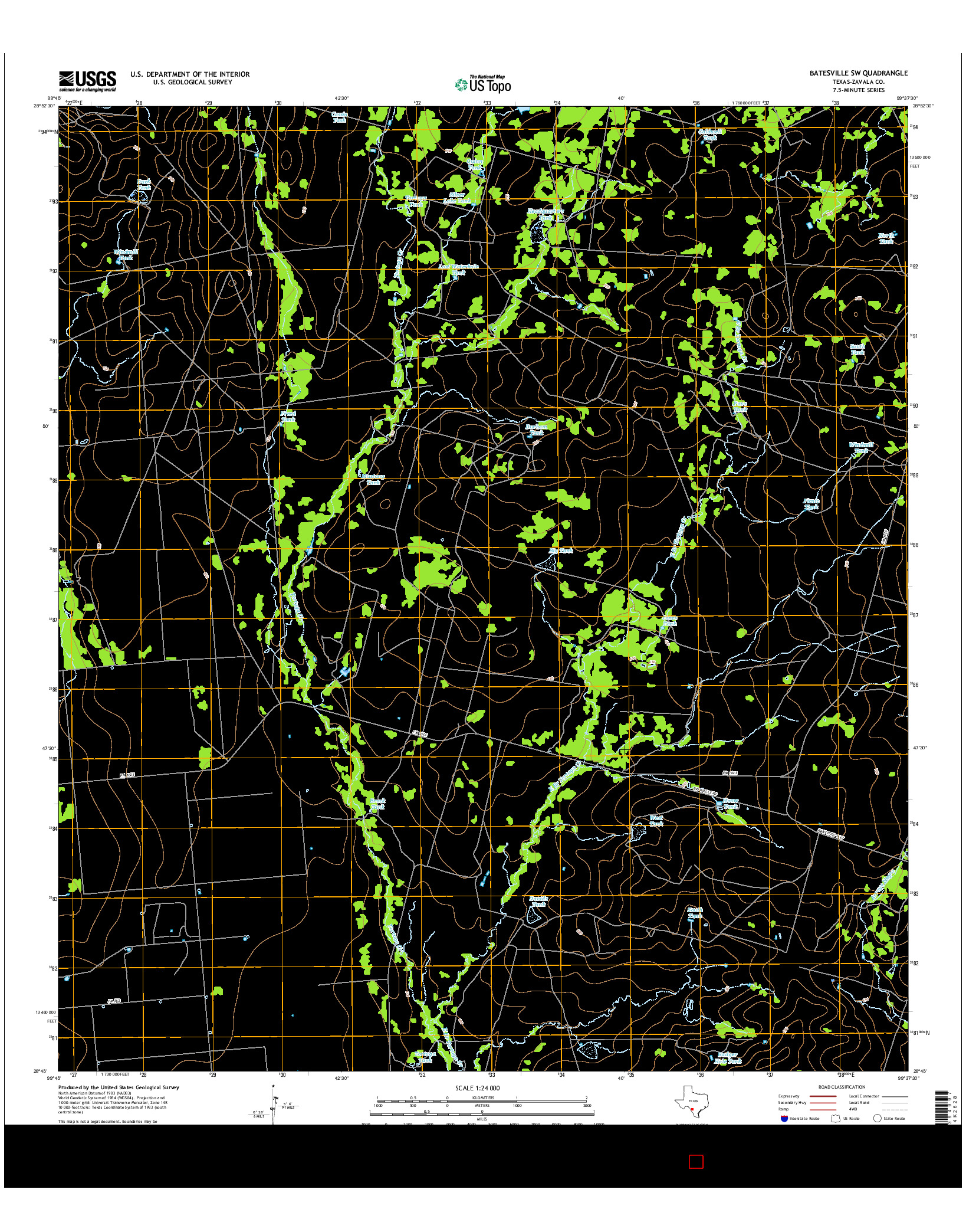 USGS US TOPO 7.5-MINUTE MAP FOR BATESVILLE SW, TX 2016