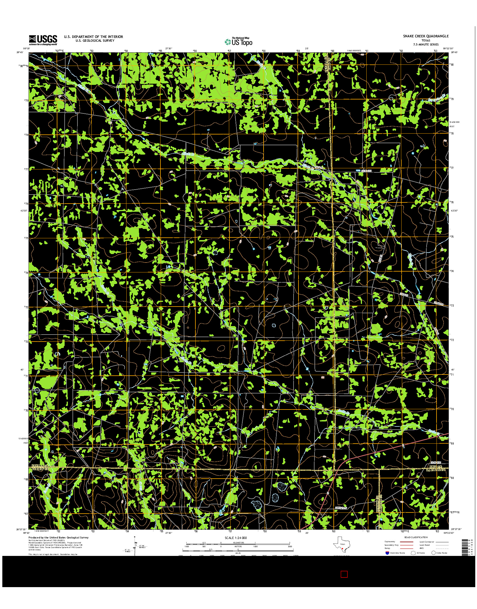 USGS US TOPO 7.5-MINUTE MAP FOR SNAKE CREEK, TX 2016