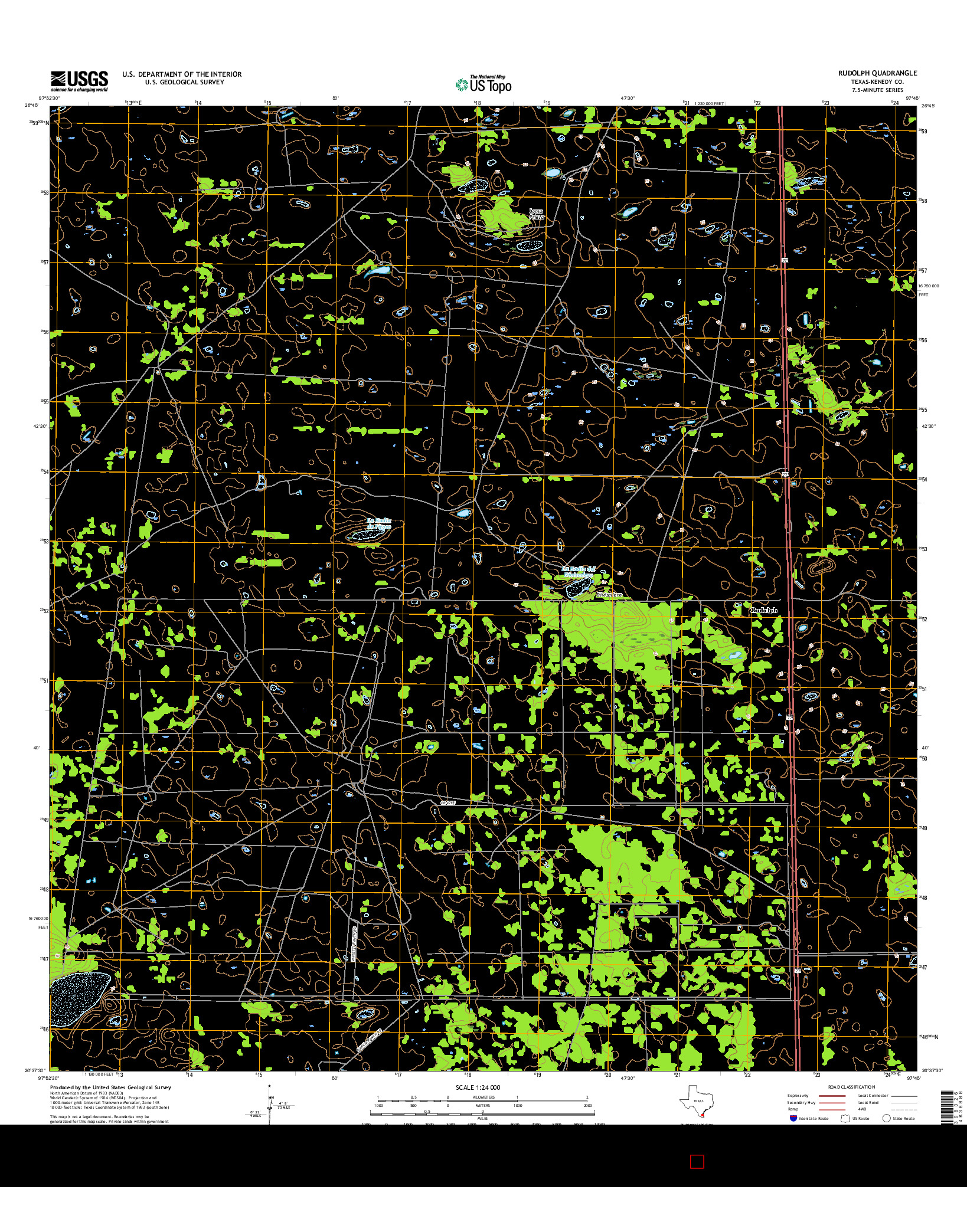 USGS US TOPO 7.5-MINUTE MAP FOR RUDOLPH, TX 2016