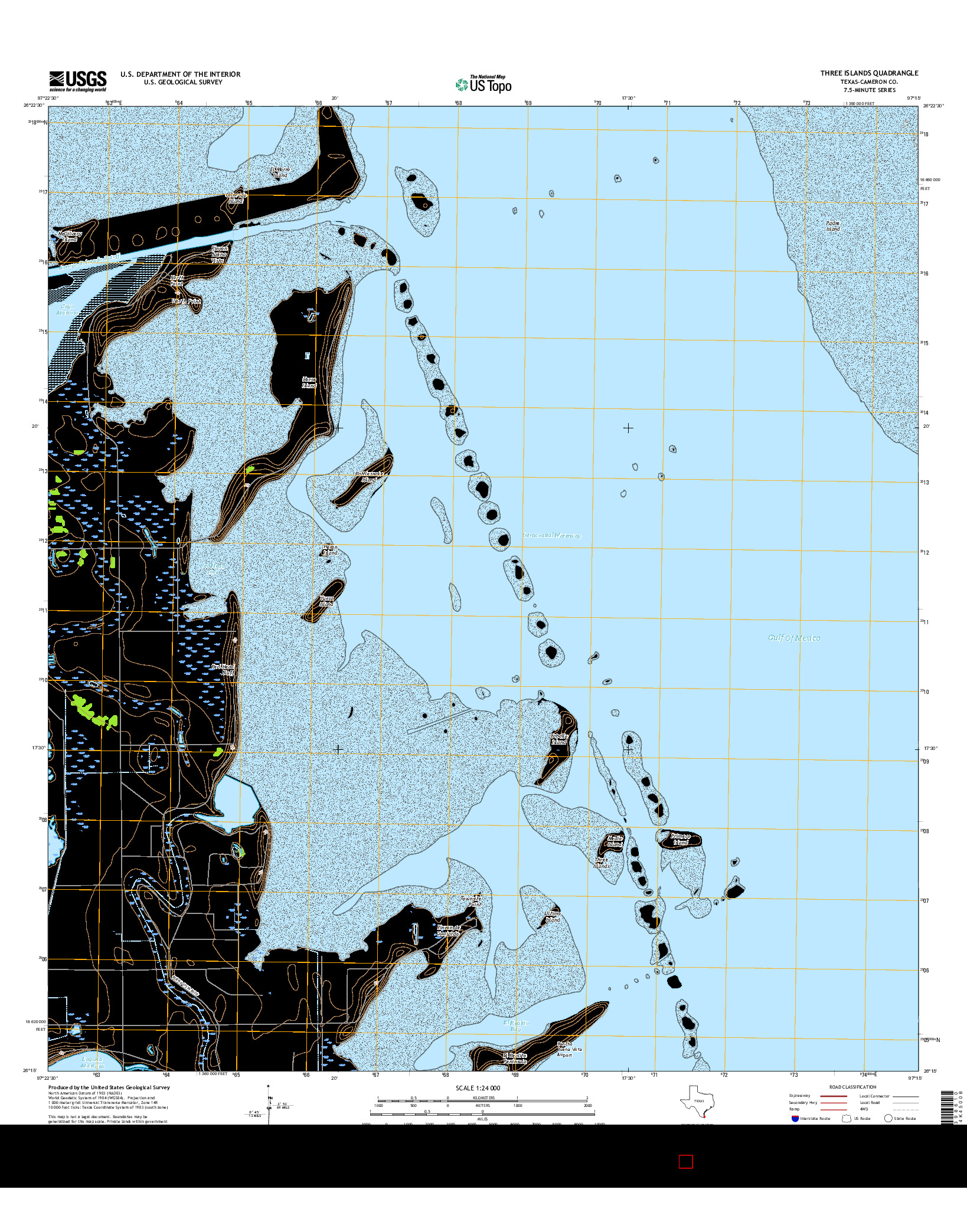 USGS US TOPO 7.5-MINUTE MAP FOR THREE ISLANDS, TX 2016
