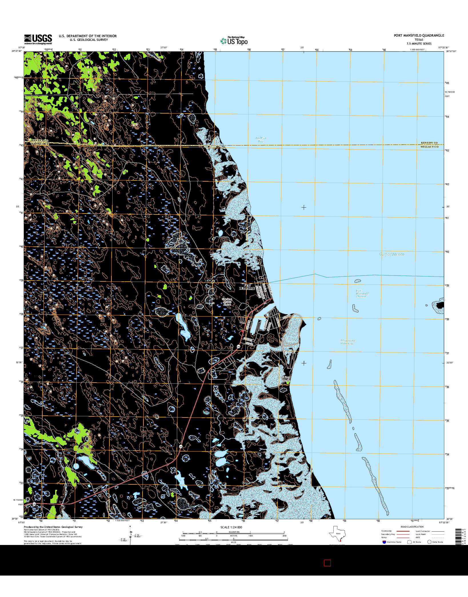 USGS US TOPO 7.5-MINUTE MAP FOR PORT MANSFIELD, TX 2016