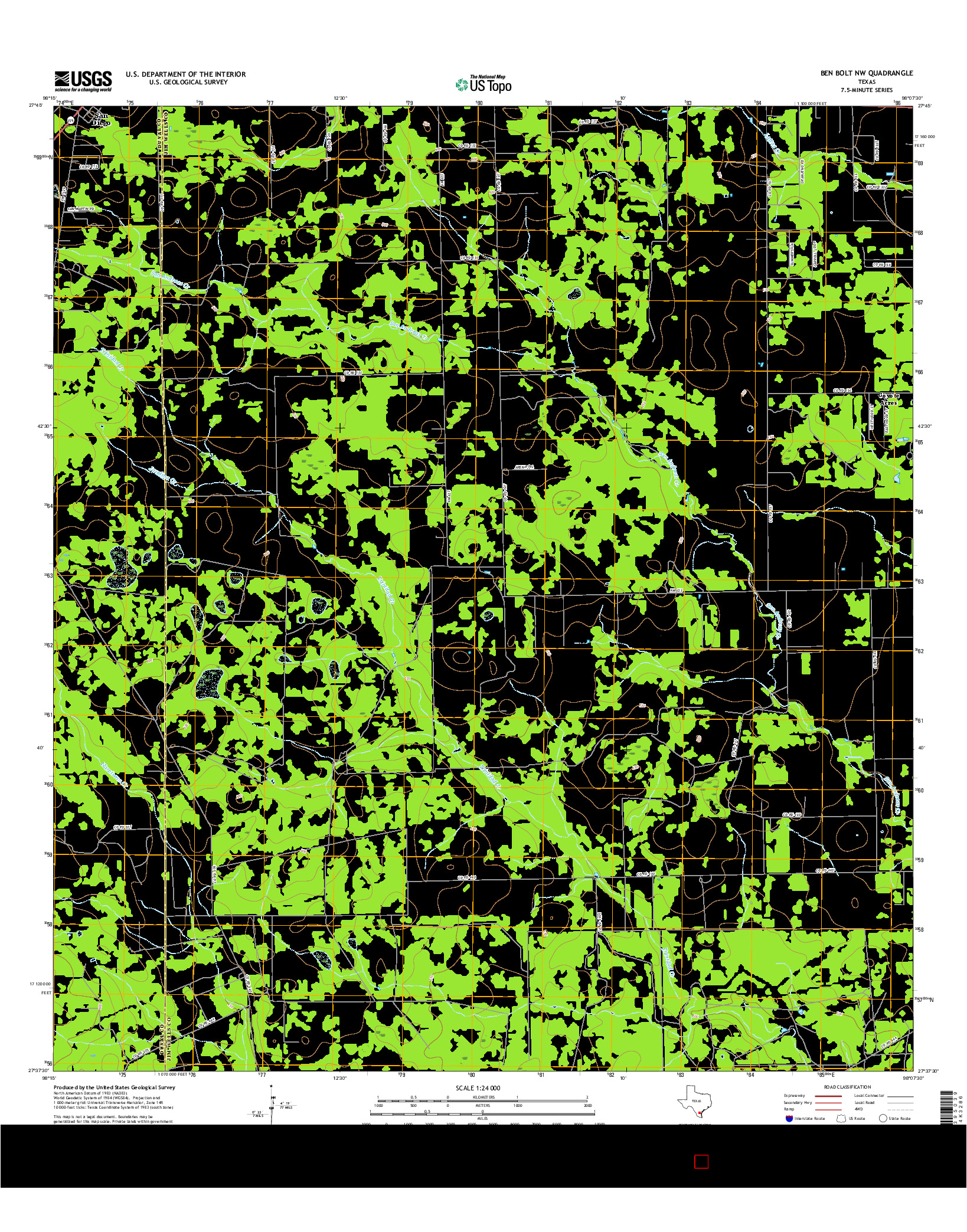 USGS US TOPO 7.5-MINUTE MAP FOR BEN BOLT NW, TX 2016