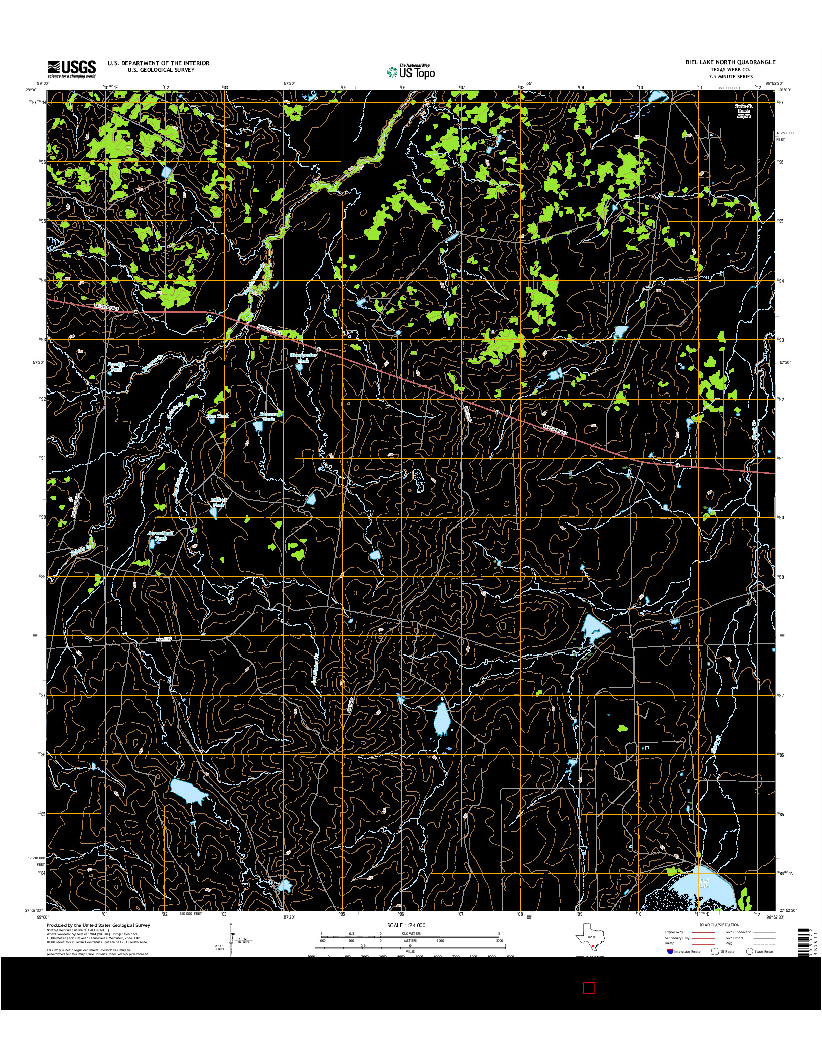 USGS US TOPO 7.5-MINUTE MAP FOR BIEL LAKE NORTH, TX 2016