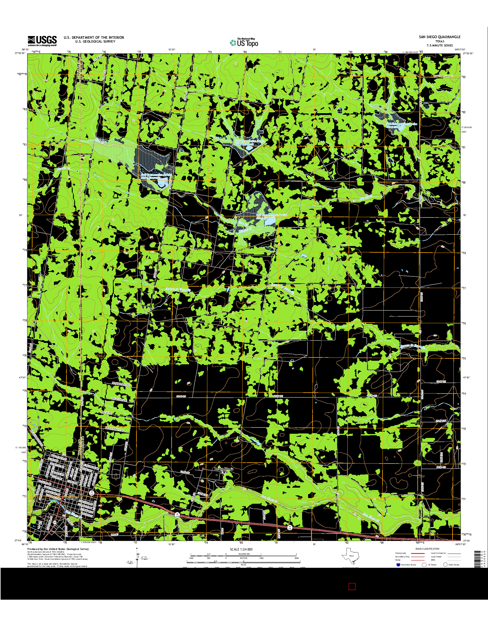 USGS US TOPO 7.5-MINUTE MAP FOR SAN DIEGO, TX 2016