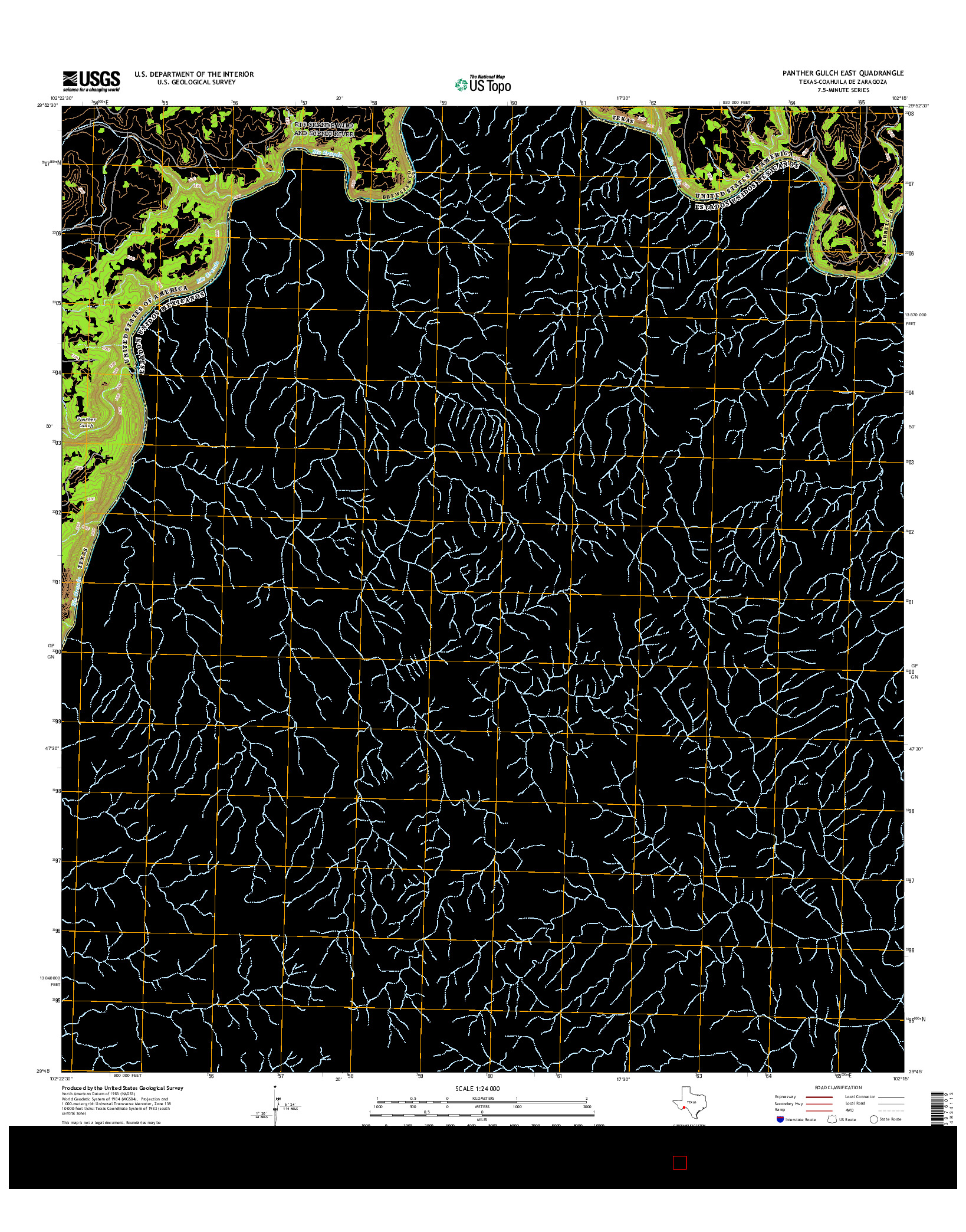 USGS US TOPO 7.5-MINUTE MAP FOR PANTHER GULCH EAST, TX-COA 2016