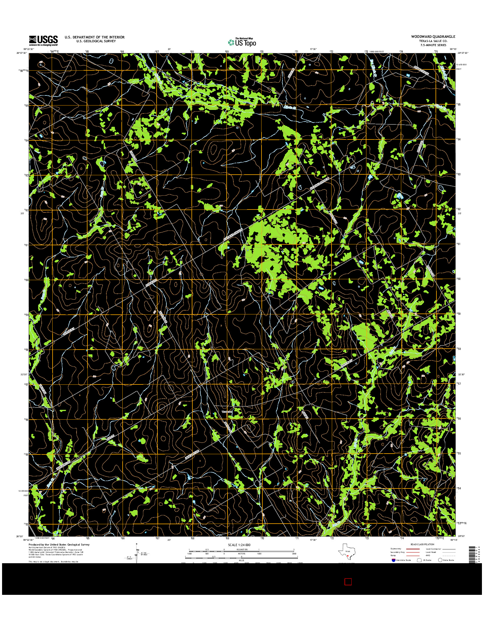 USGS US TOPO 7.5-MINUTE MAP FOR WOODWARD, TX 2016