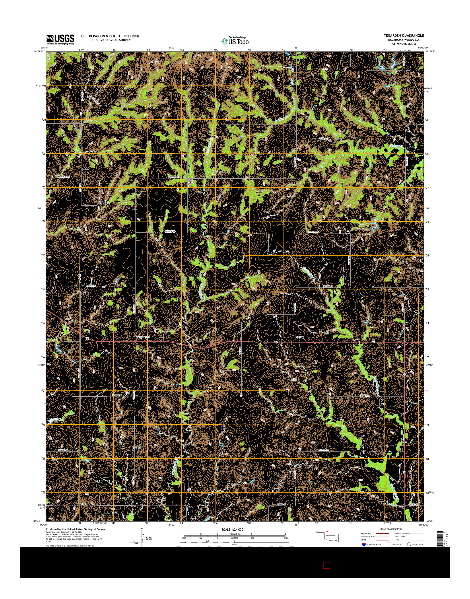 USGS US TOPO 7.5-MINUTE MAP FOR TEGARDEN, OK 2016