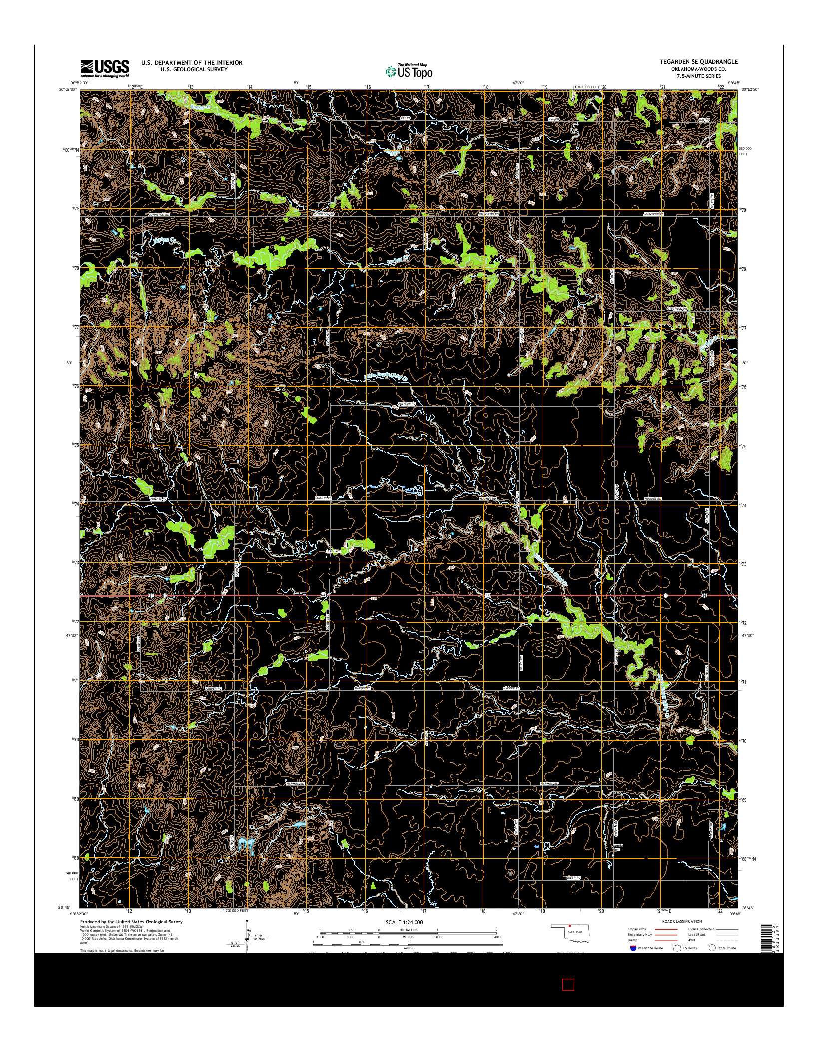 USGS US TOPO 7.5-MINUTE MAP FOR TEGARDEN SE, OK 2016