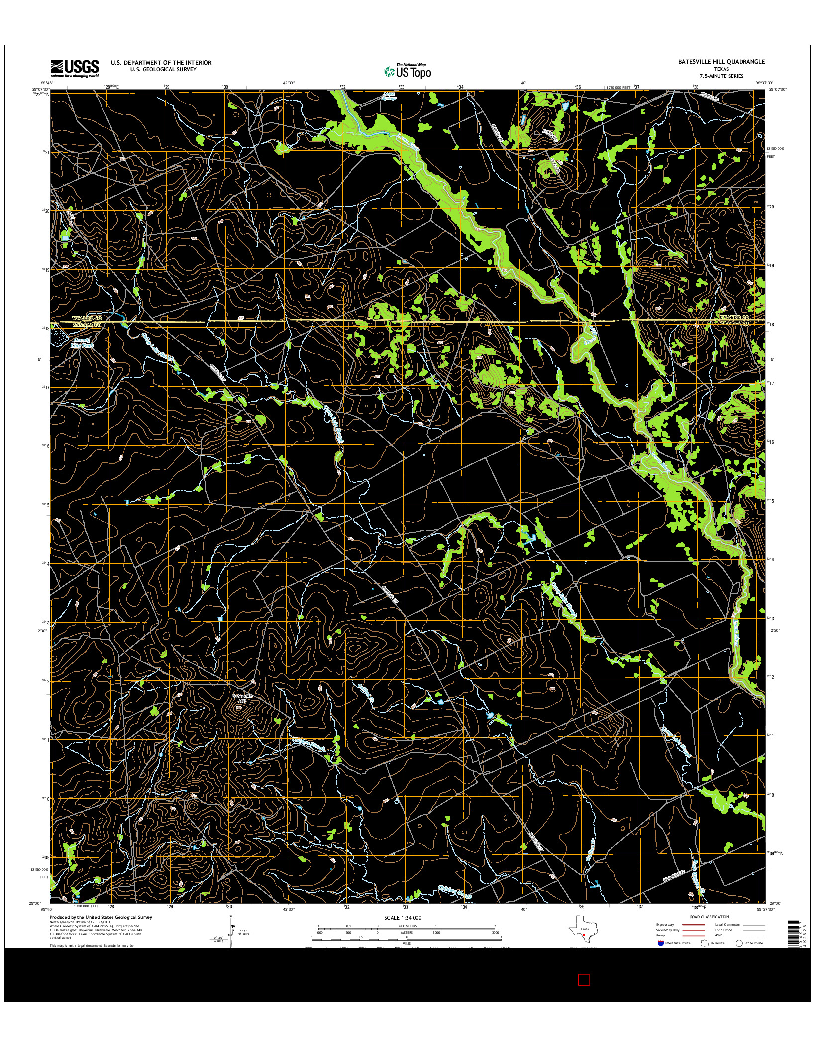 USGS US TOPO 7.5-MINUTE MAP FOR BATESVILLE HILL, TX 2016