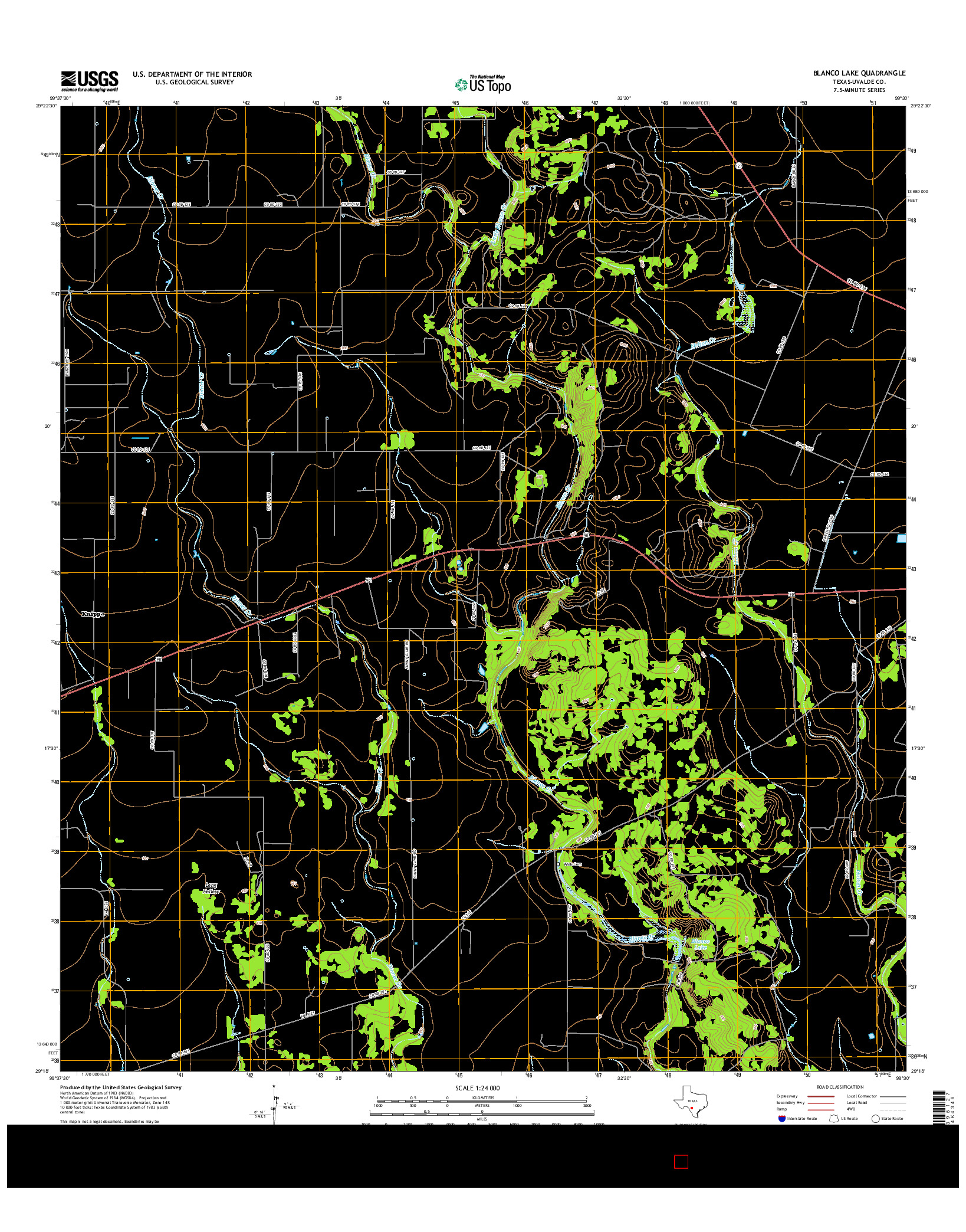 USGS US TOPO 7.5-MINUTE MAP FOR BLANCO LAKE, TX 2016