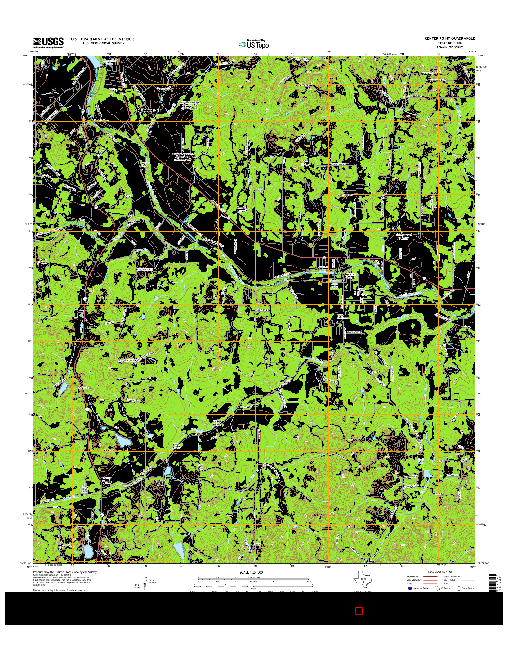 USGS US TOPO 7.5-MINUTE MAP FOR CENTER POINT, TX 2016