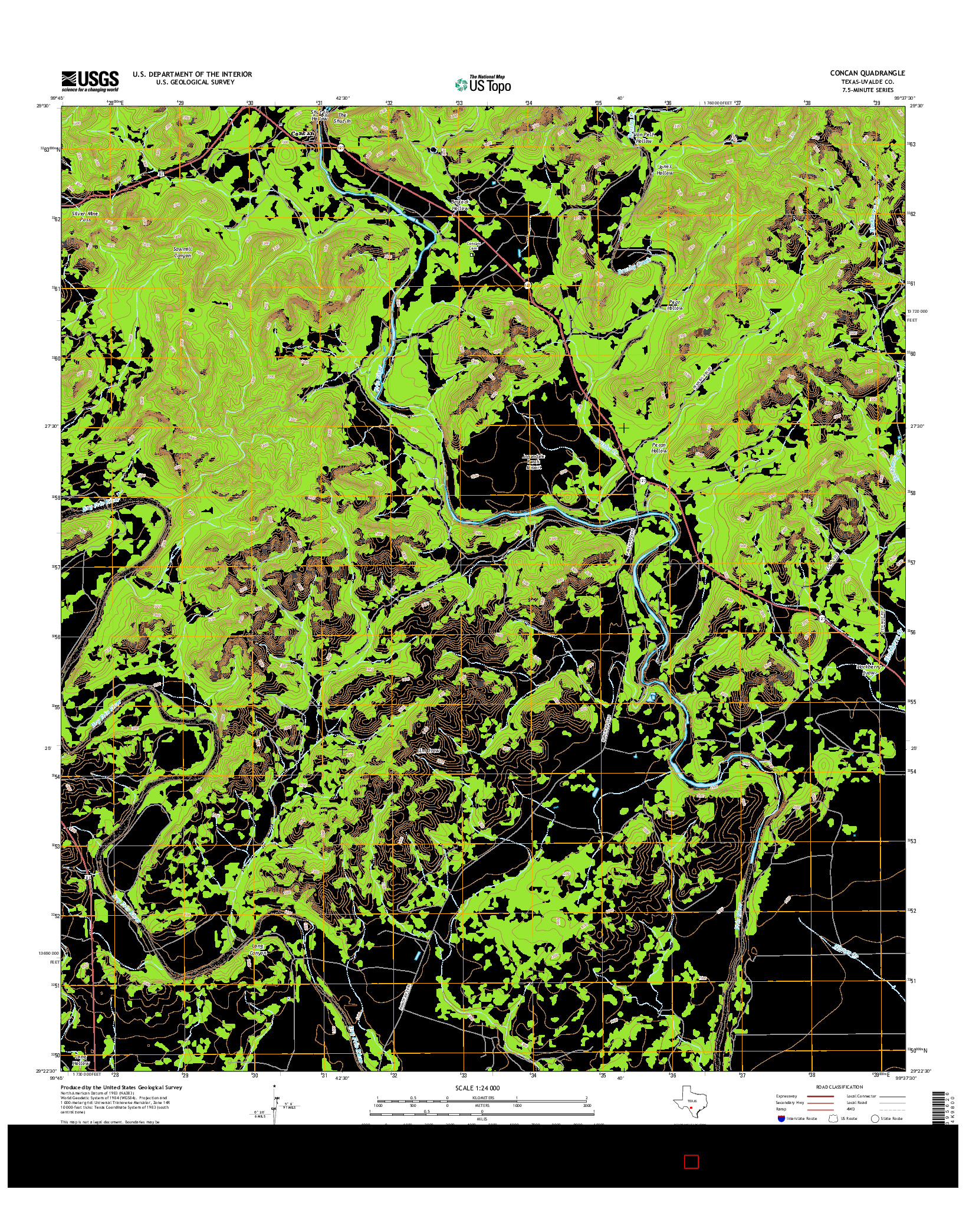 USGS US TOPO 7.5-MINUTE MAP FOR CONCAN, TX 2016