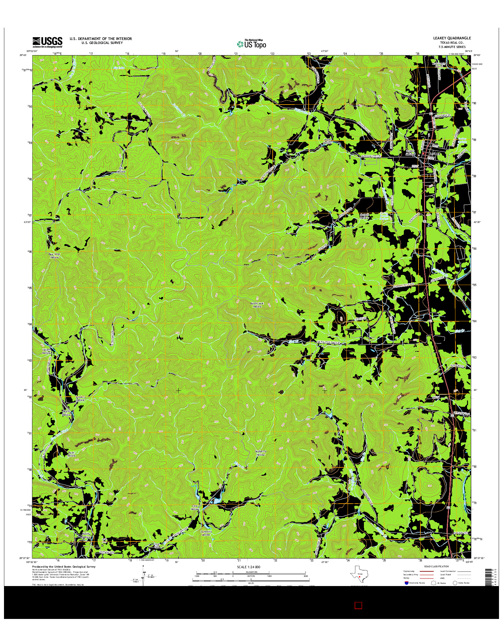 USGS US TOPO 7.5-MINUTE MAP FOR LEAKEY, TX 2016