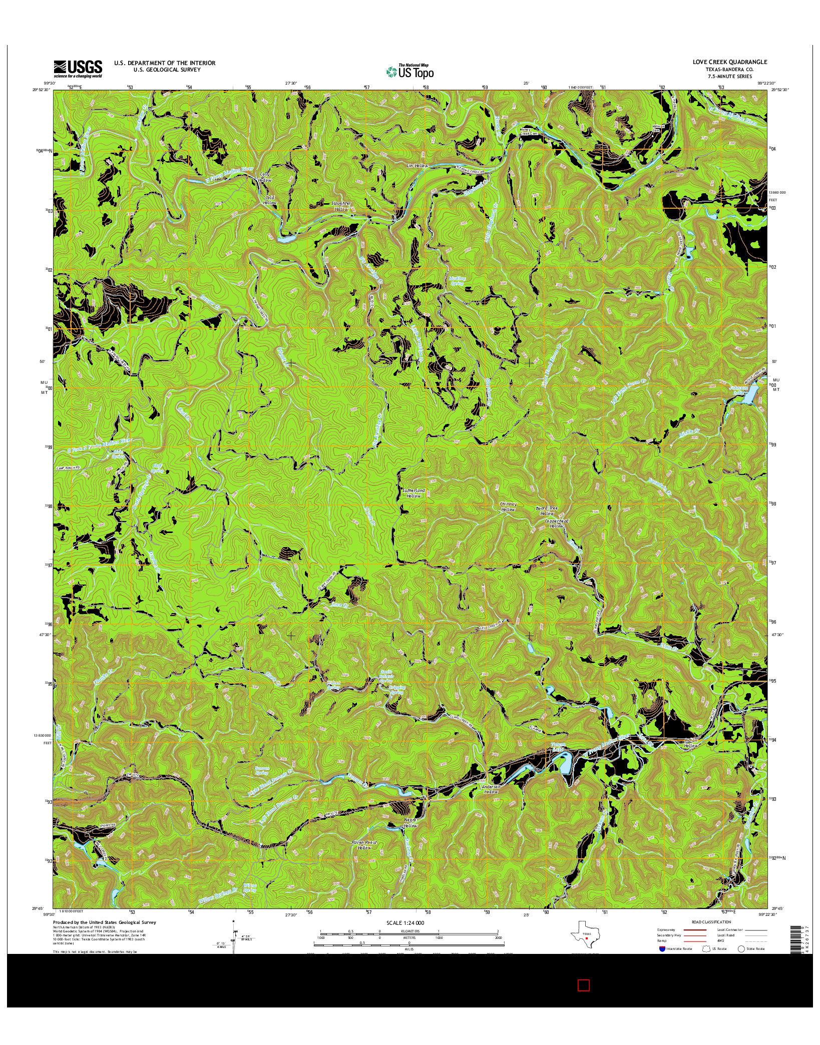 USGS US TOPO 7.5-MINUTE MAP FOR LOVE CREEK, TX 2016