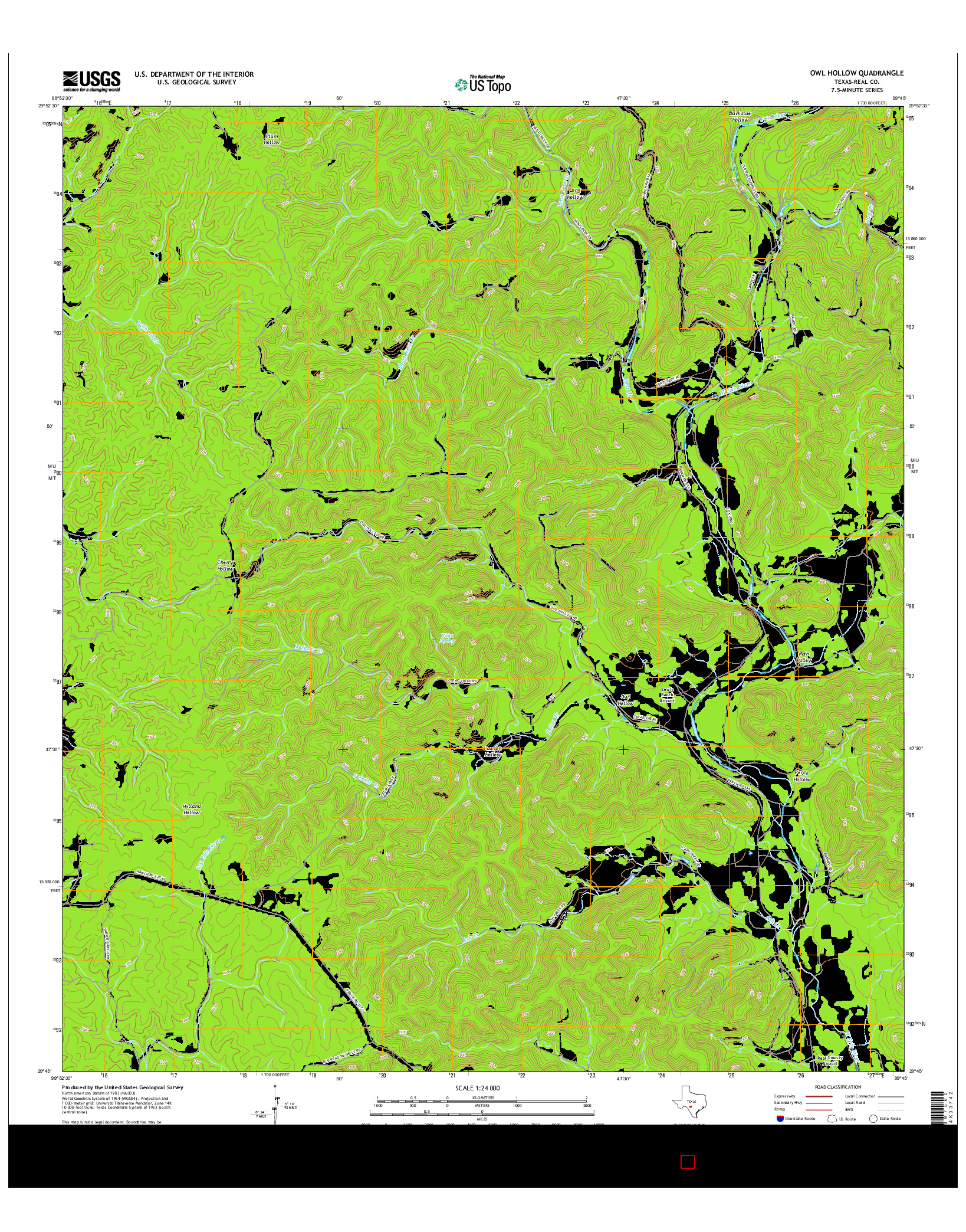 USGS US TOPO 7.5-MINUTE MAP FOR OWL HOLLOW, TX 2016