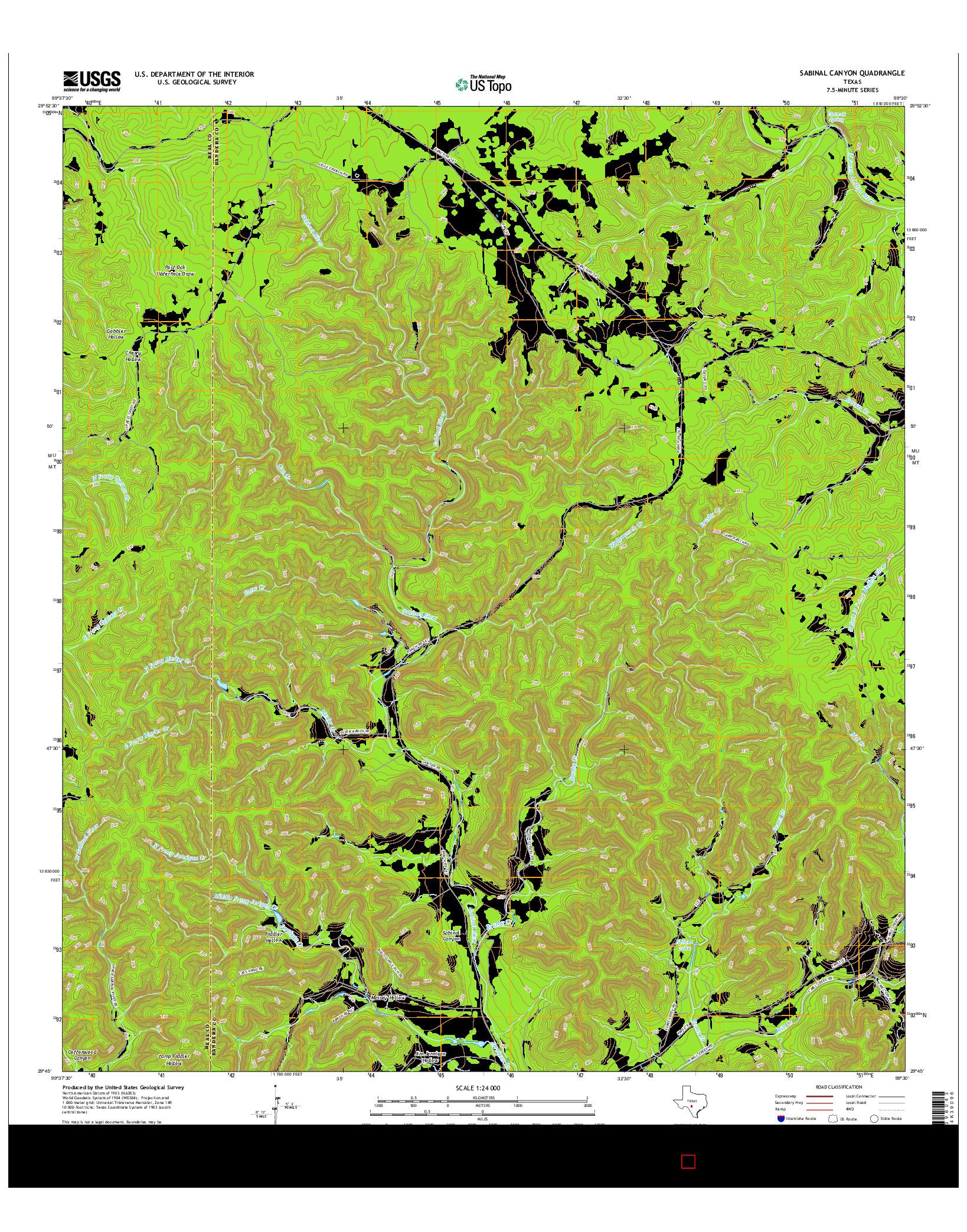 USGS US TOPO 7.5-MINUTE MAP FOR SABINAL CANYON, TX 2016