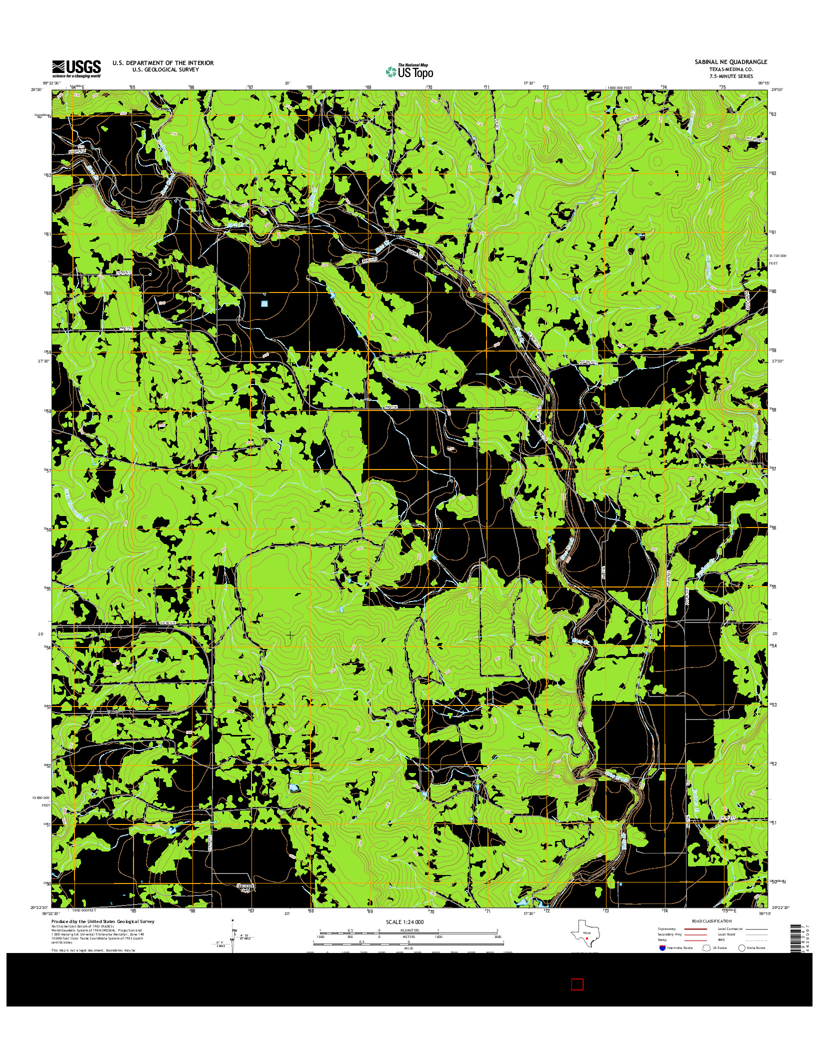 USGS US TOPO 7.5-MINUTE MAP FOR SABINAL NE, TX 2016