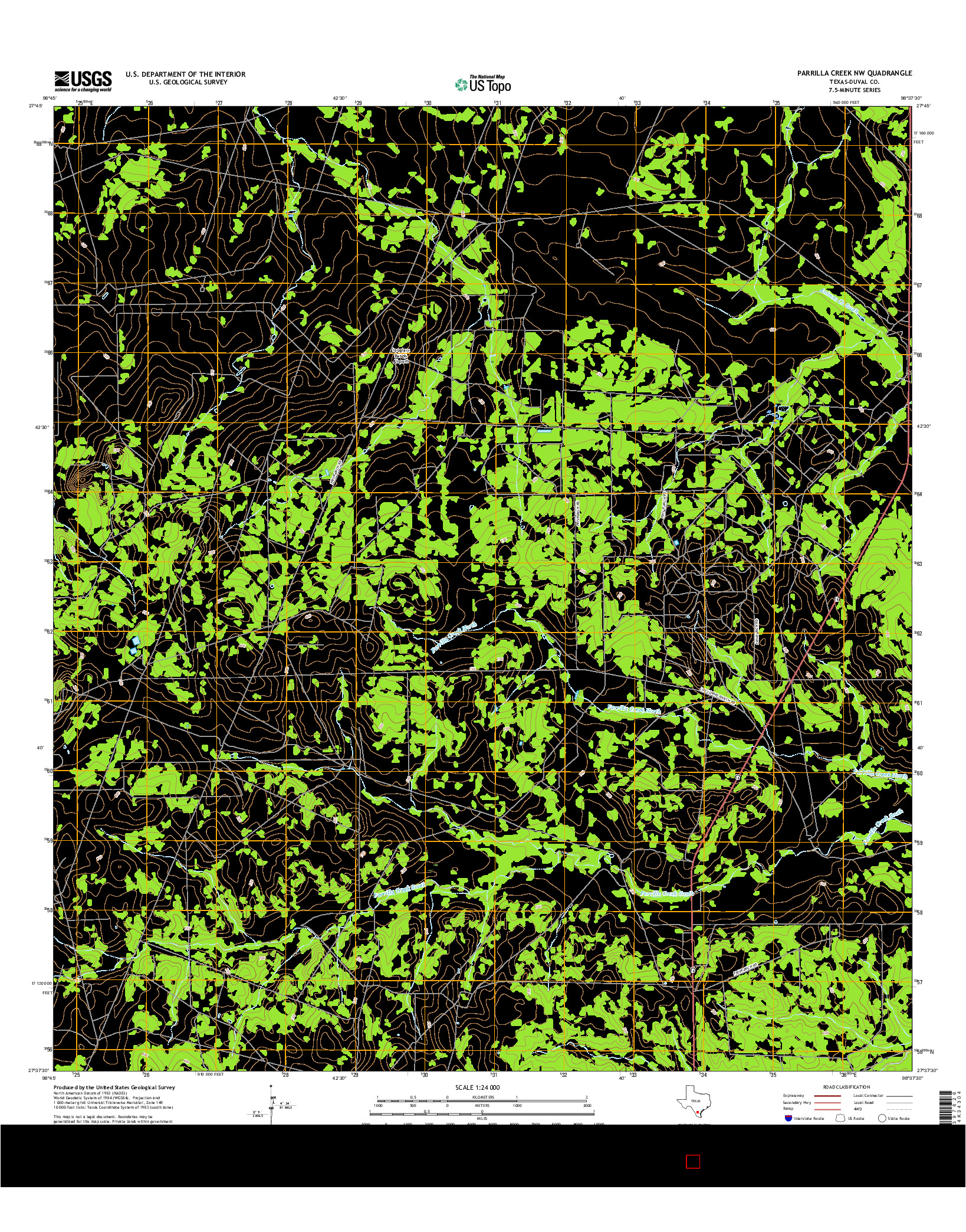 USGS US TOPO 7.5-MINUTE MAP FOR PARRILLA CREEK NW, TX 2016