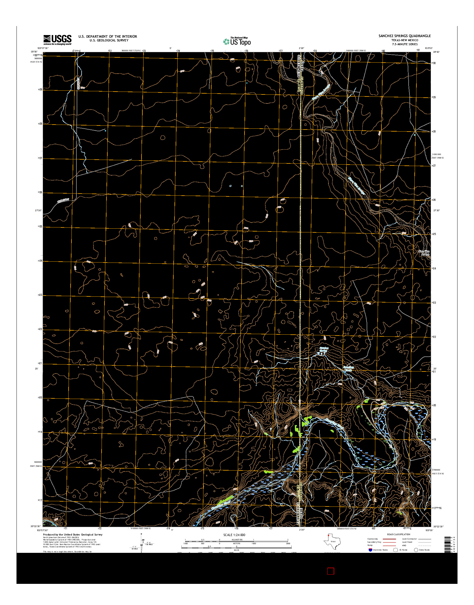 USGS US TOPO 7.5-MINUTE MAP FOR SANCHEZ SPRINGS, TX-NM 2016