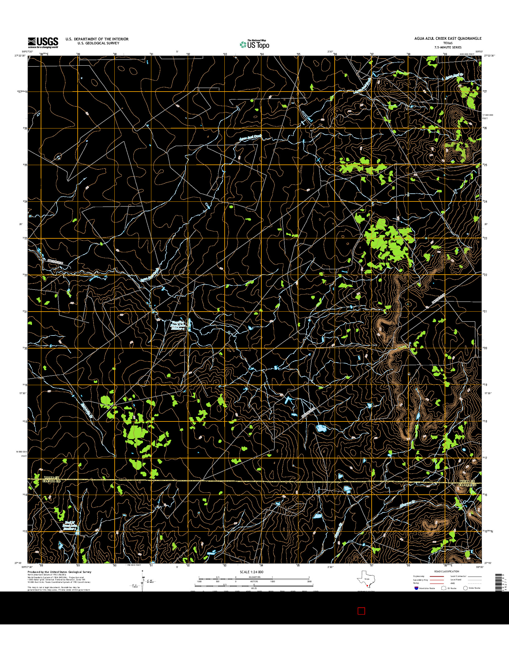 USGS US TOPO 7.5-MINUTE MAP FOR AGUA AZUL CREEK EAST, TX 2016