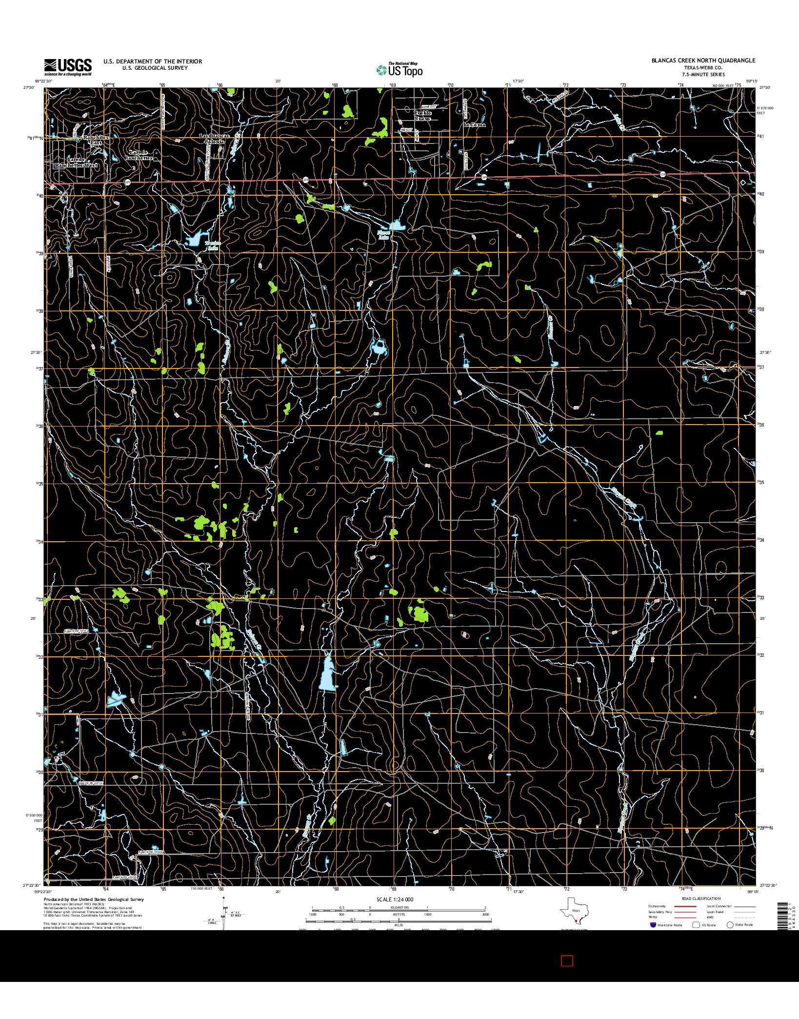 USGS US TOPO 7.5-MINUTE MAP FOR BLANCAS CREEK NORTH, TX 2016