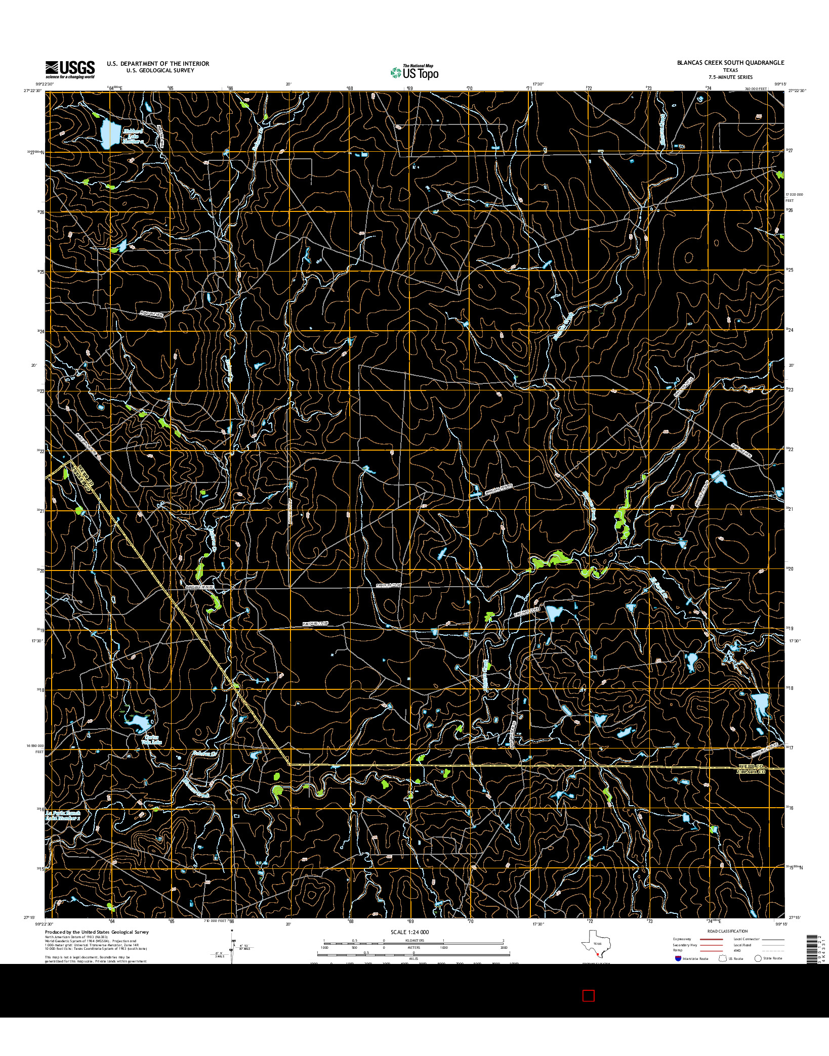 USGS US TOPO 7.5-MINUTE MAP FOR BLANCAS CREEK SOUTH, TX 2016