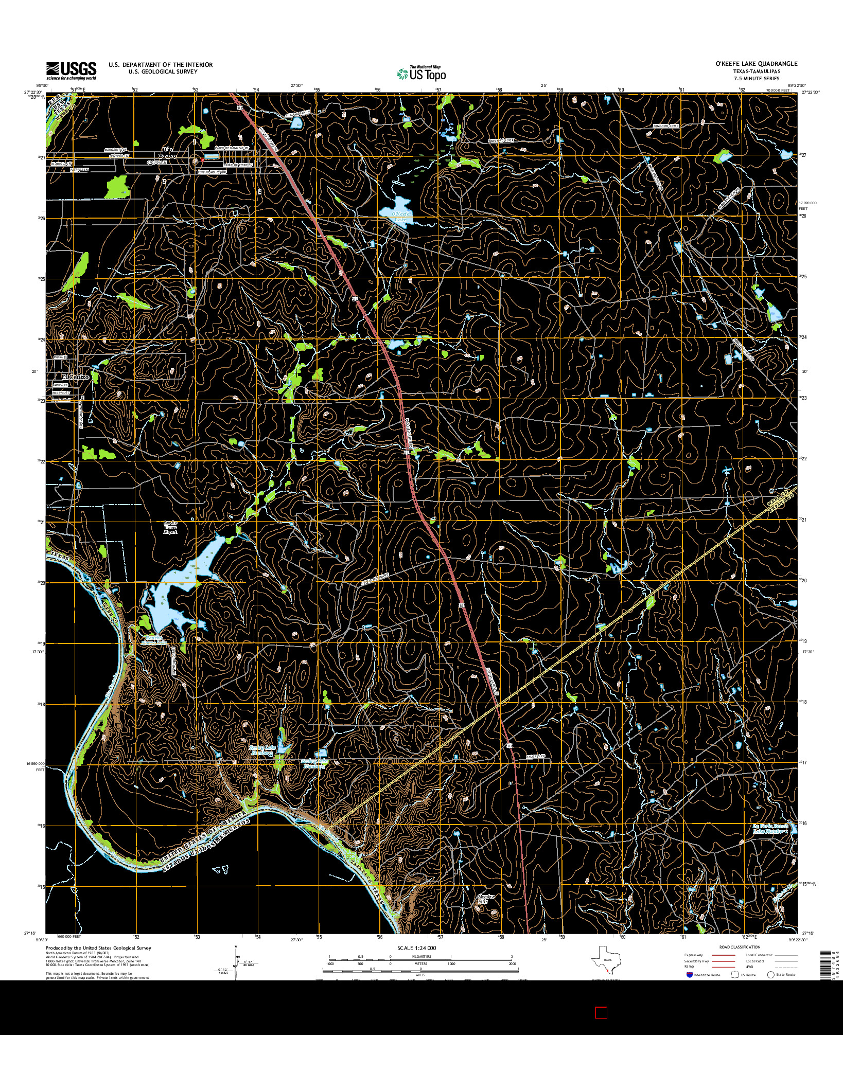 USGS US TOPO 7.5-MINUTE MAP FOR O'KEEFE LAKE, TX-TAM 2016