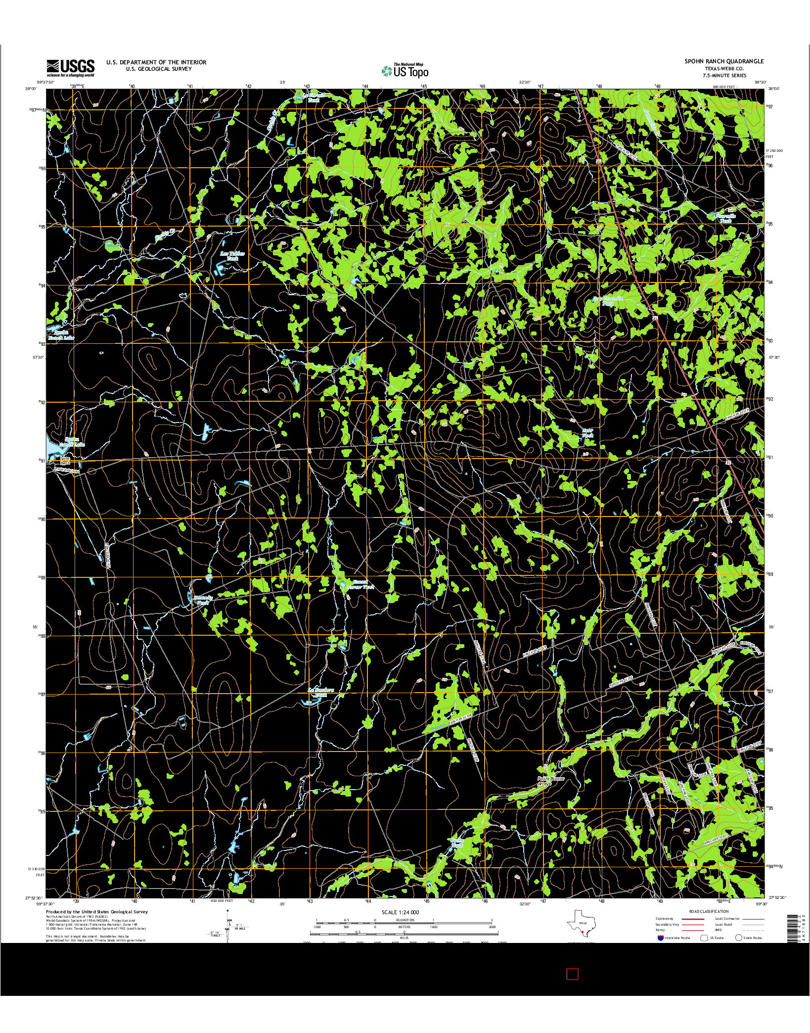 USGS US TOPO 7.5-MINUTE MAP FOR SPOHN RANCH, TX 2016