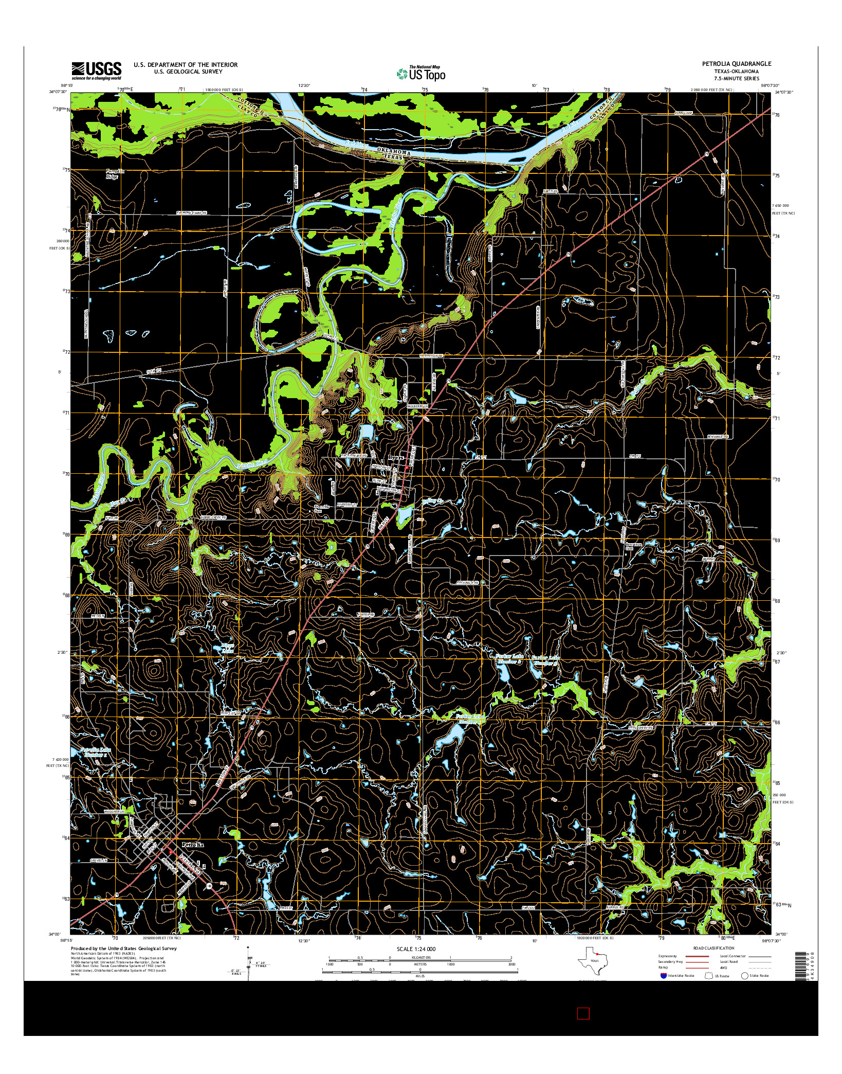 USGS US TOPO 7.5-MINUTE MAP FOR PETROLIA, TX-OK 2016
