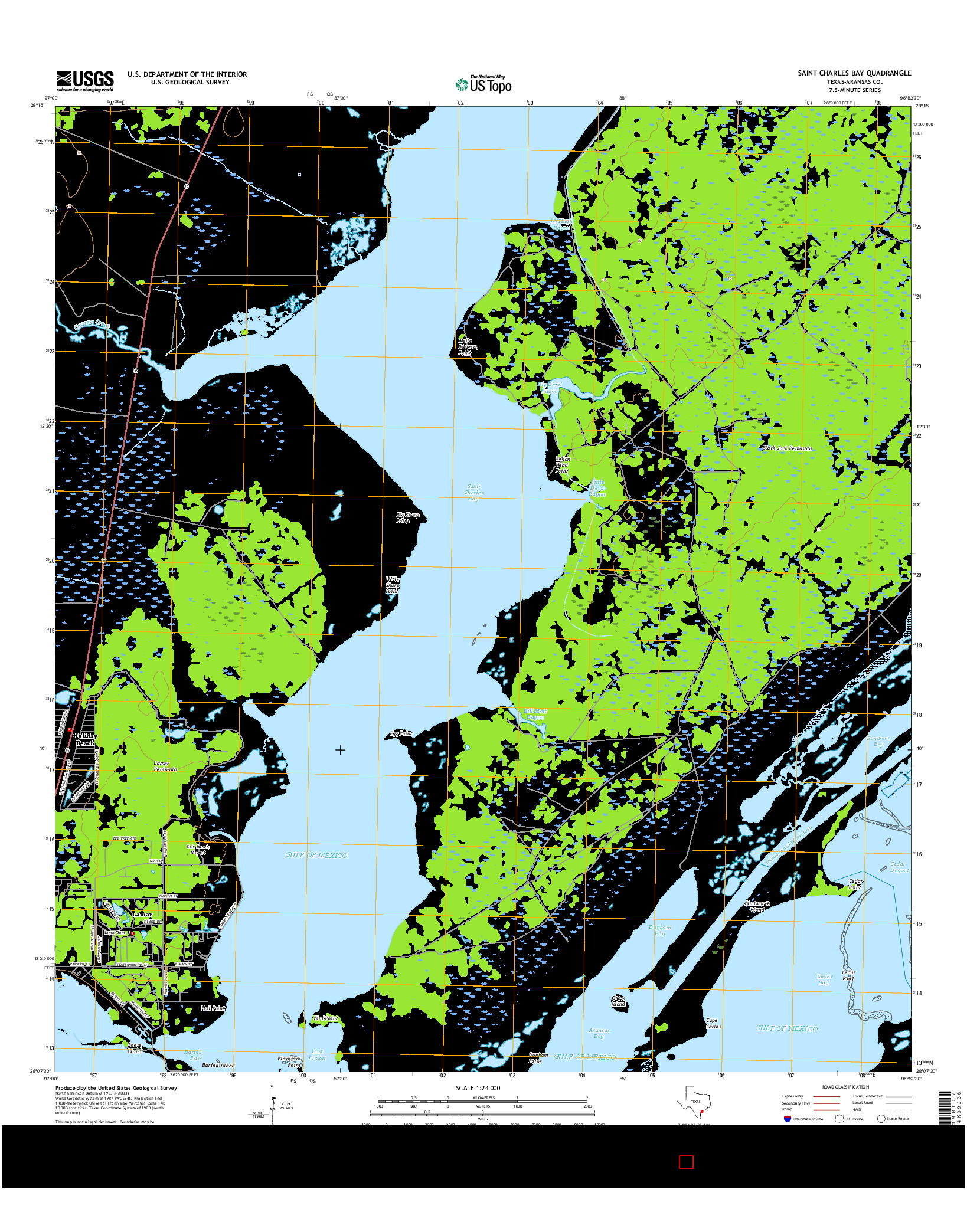USGS US TOPO 7.5-MINUTE MAP FOR SAINT CHARLES BAY, TX 2016