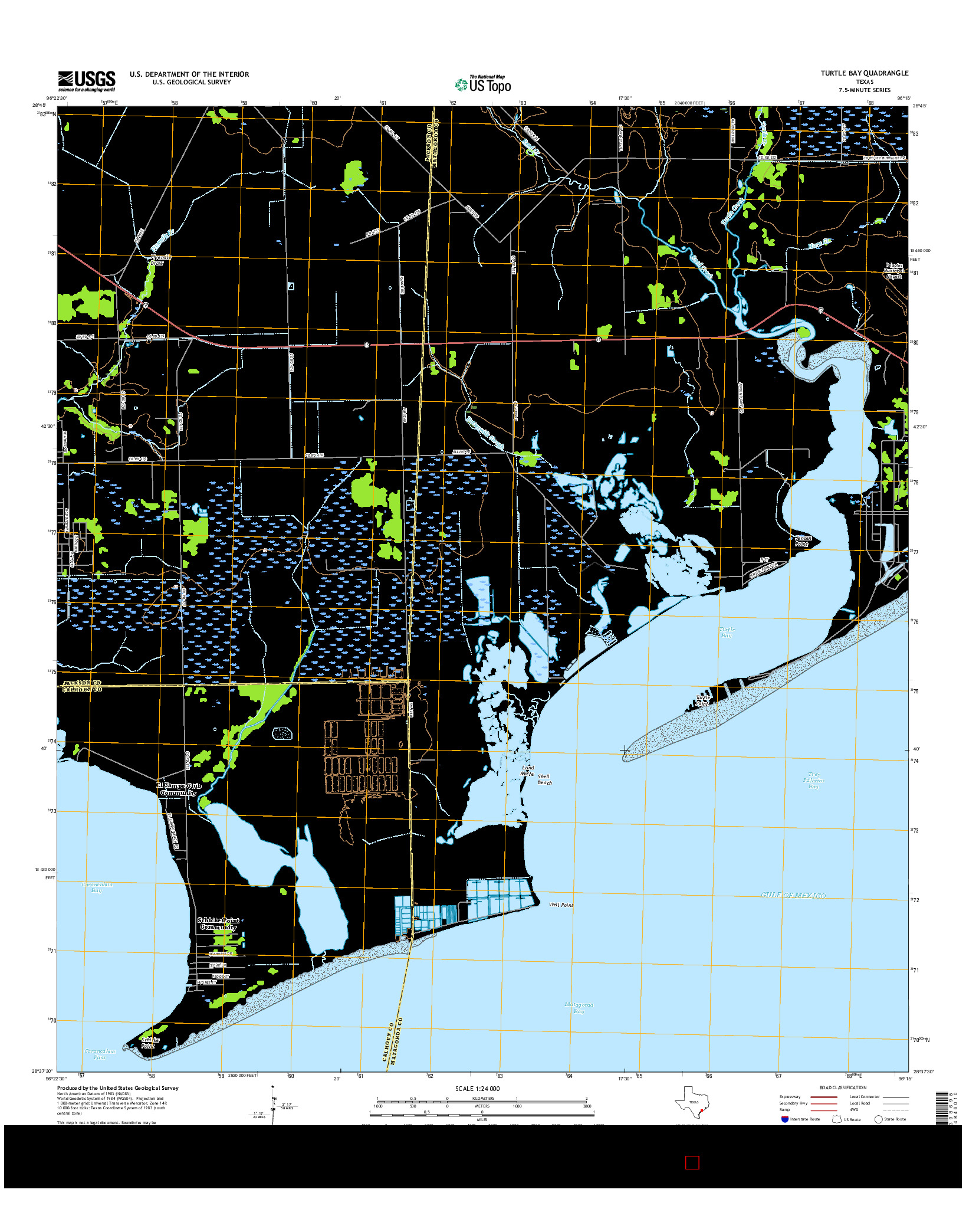 USGS US TOPO 7.5-MINUTE MAP FOR TURTLE BAY, TX 2016