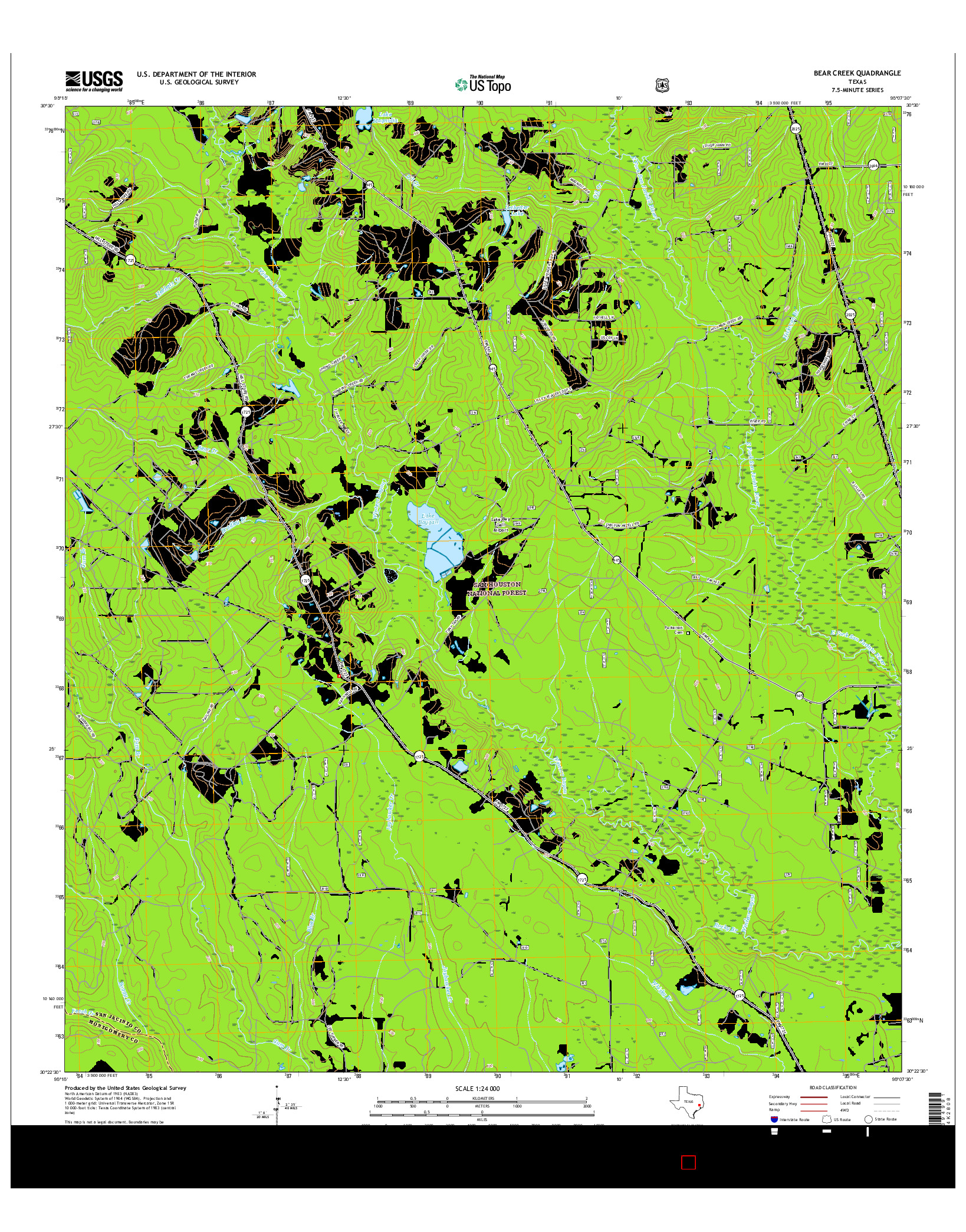 USGS US TOPO 7.5-MINUTE MAP FOR BEAR CREEK, TX 2016