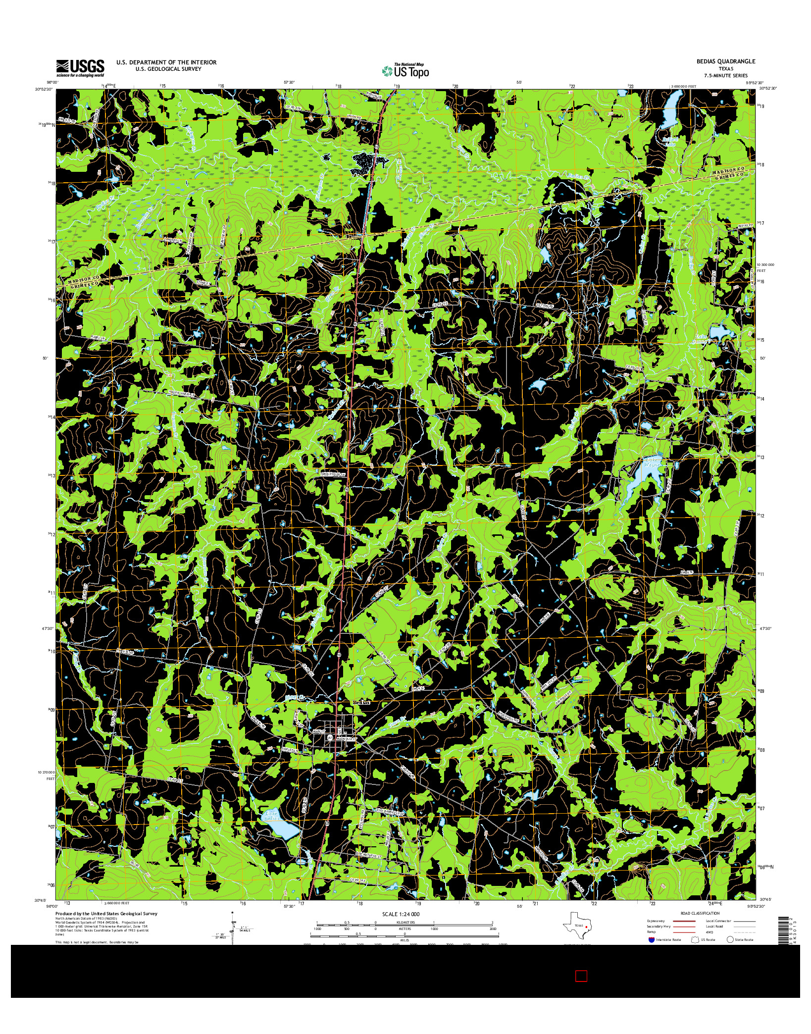 USGS US TOPO 7.5-MINUTE MAP FOR BEDIAS, TX 2016