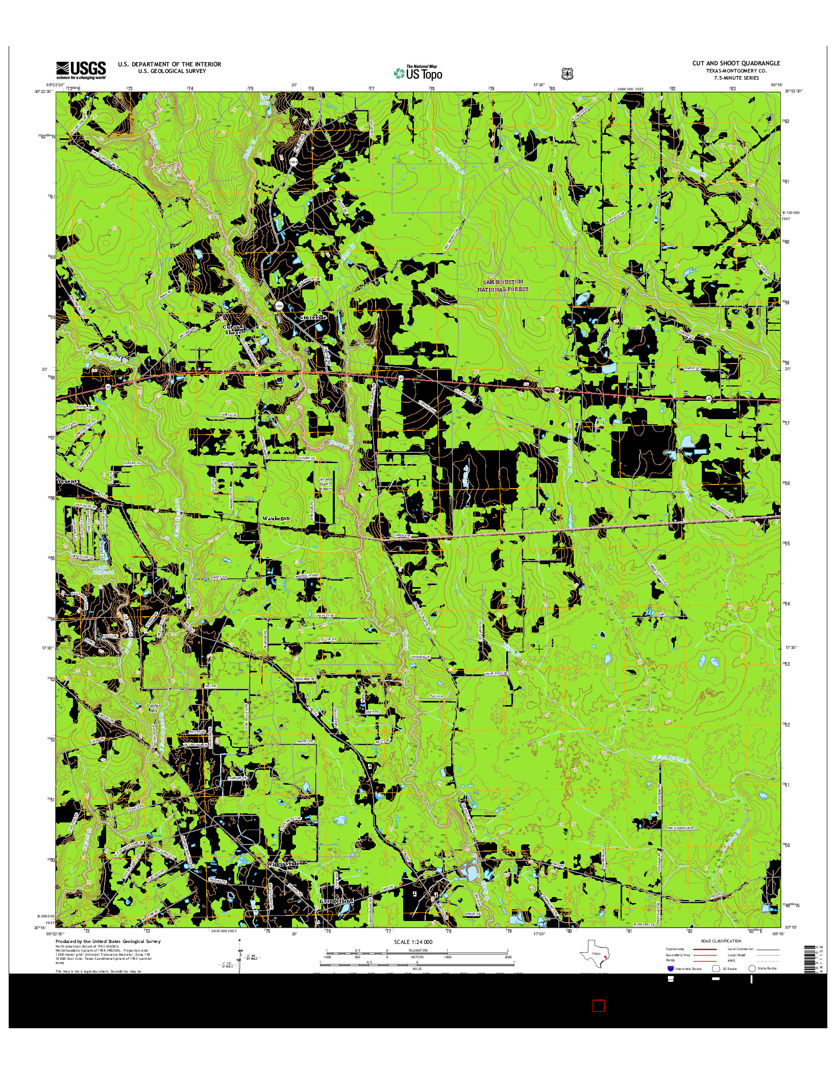 USGS US TOPO 7.5-MINUTE MAP FOR CUT AND SHOOT, TX 2016