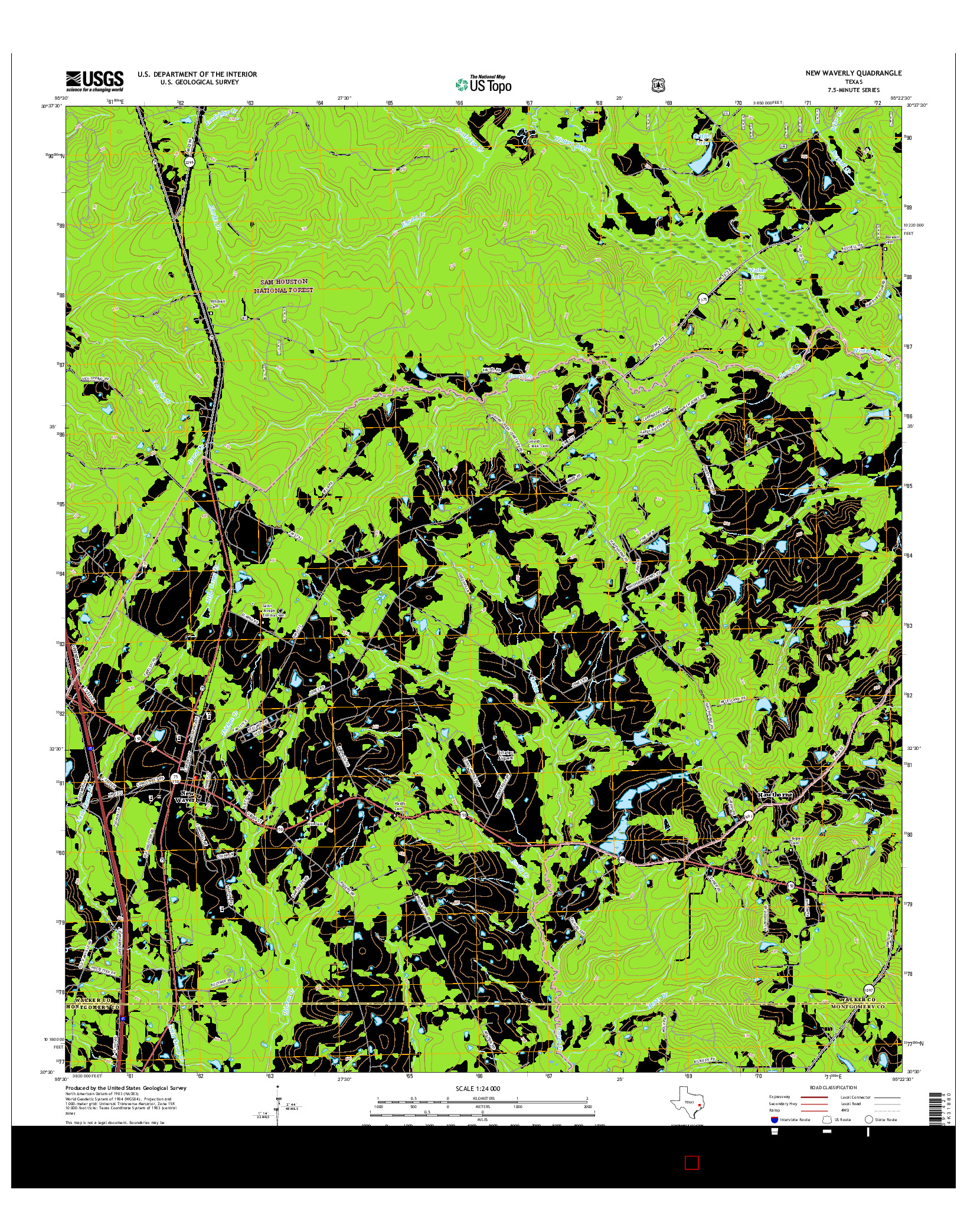 USGS US TOPO 7.5-MINUTE MAP FOR NEW WAVERLY, TX 2016