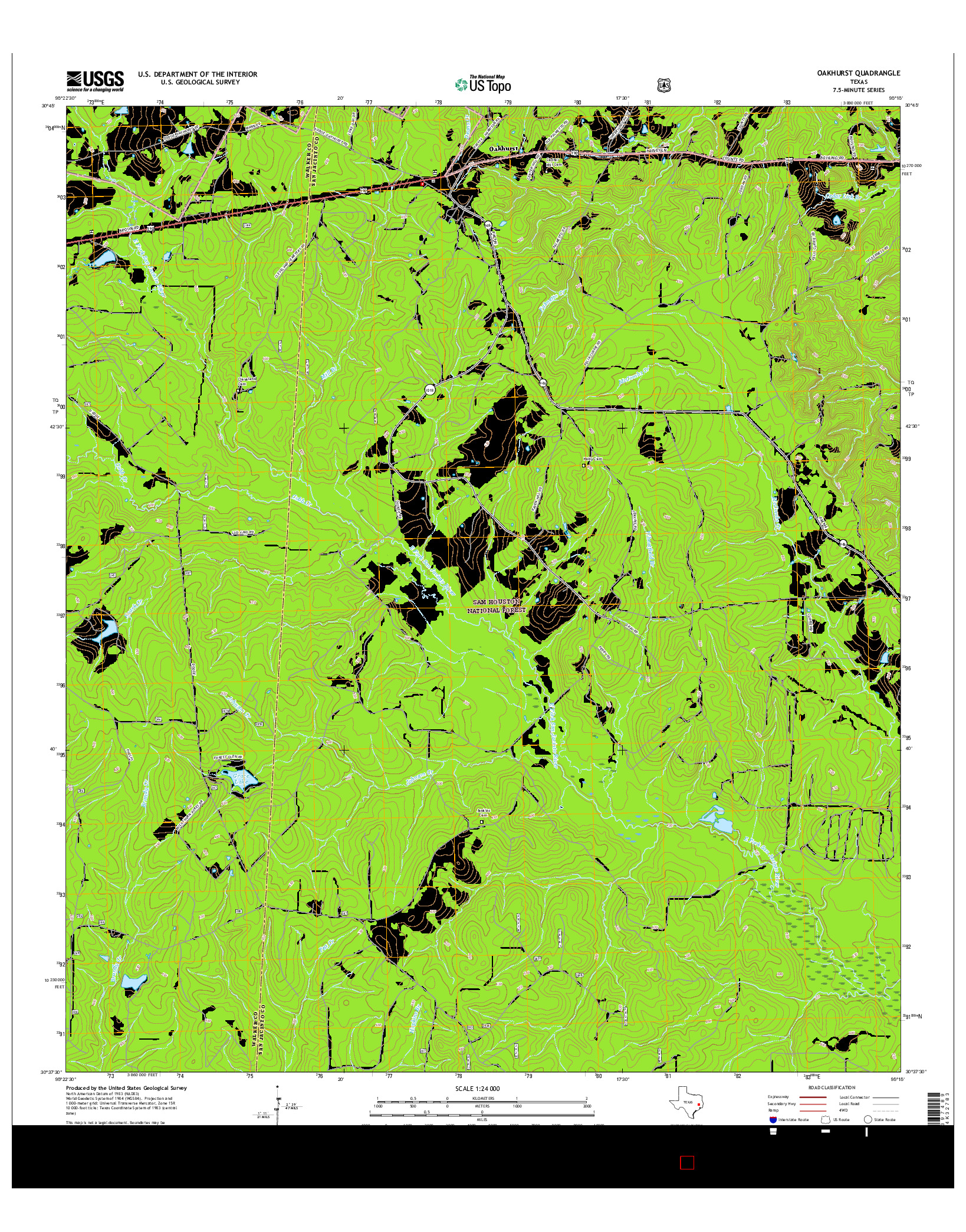 USGS US TOPO 7.5-MINUTE MAP FOR OAKHURST, TX 2016