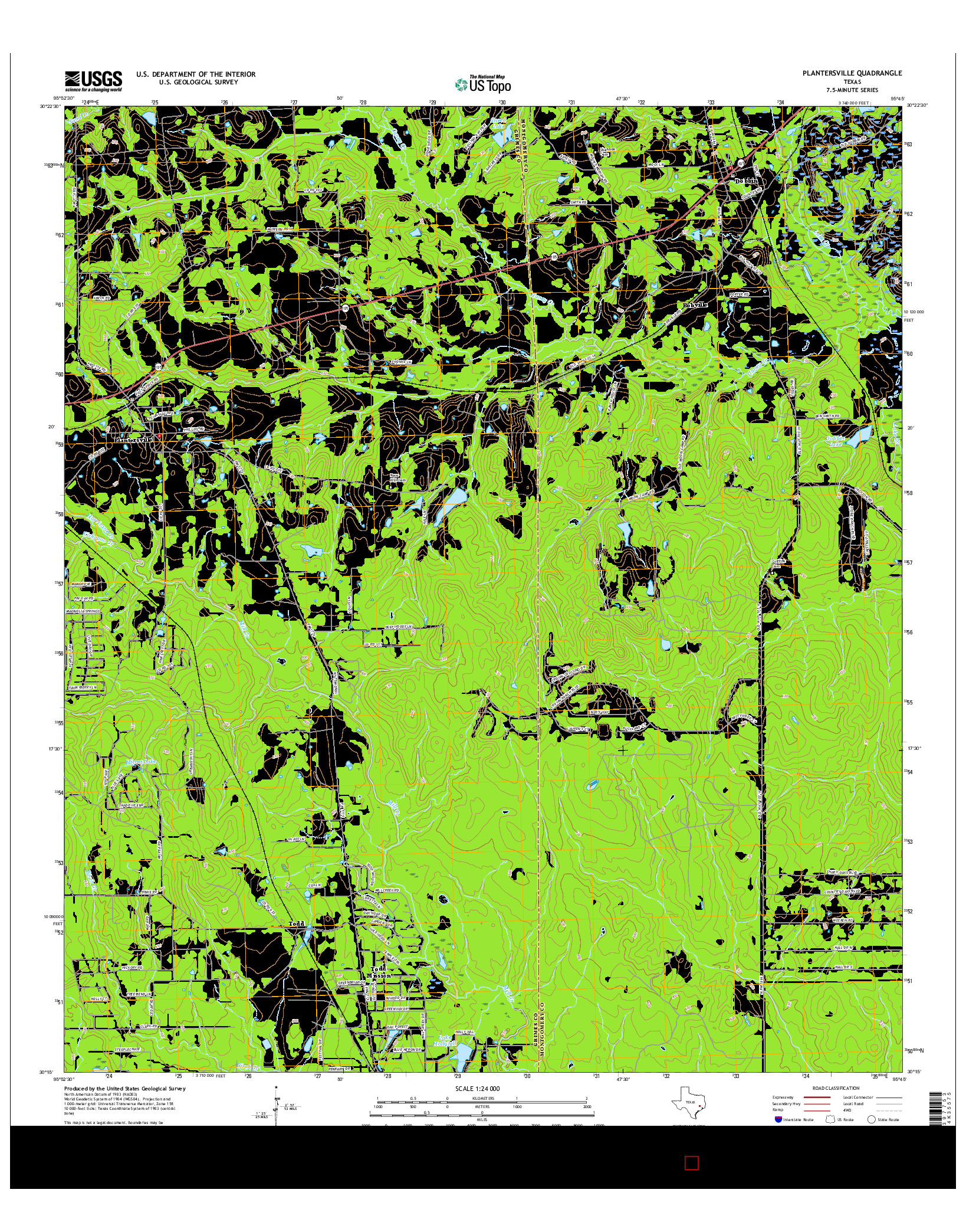 USGS US TOPO 7.5-MINUTE MAP FOR PLANTERSVILLE, TX 2016