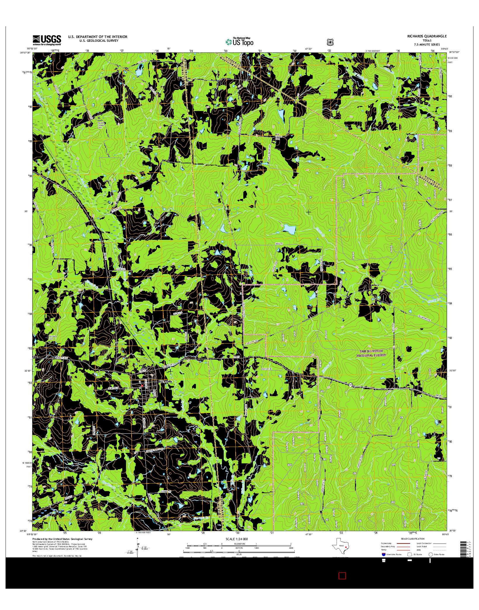 USGS US TOPO 7.5-MINUTE MAP FOR RICHARDS, TX 2016