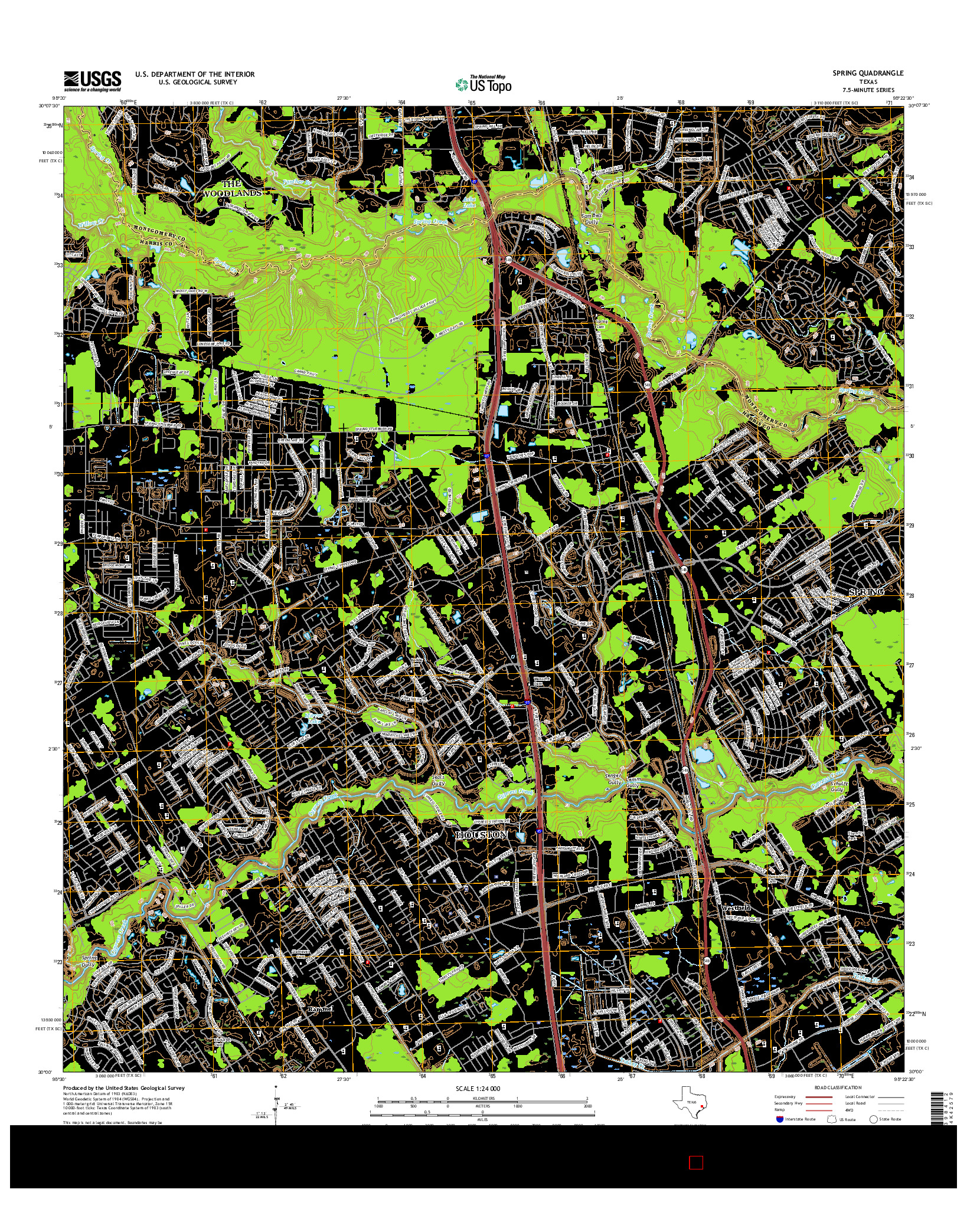 USGS US TOPO 7.5-MINUTE MAP FOR SPRING, TX 2016