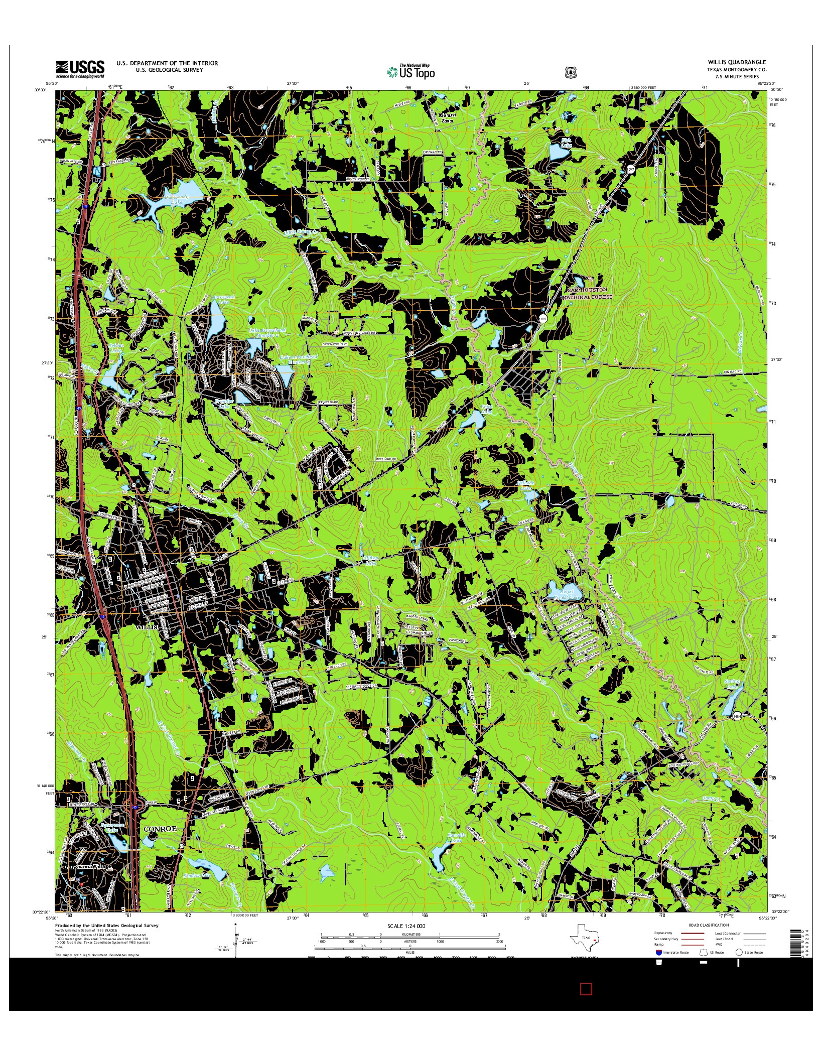 USGS US TOPO 7.5-MINUTE MAP FOR WILLIS, TX 2016