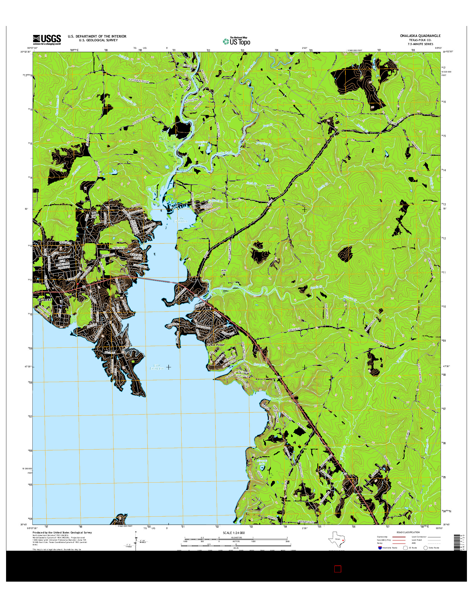 USGS US TOPO 7.5-MINUTE MAP FOR ONALASKA, TX 2016