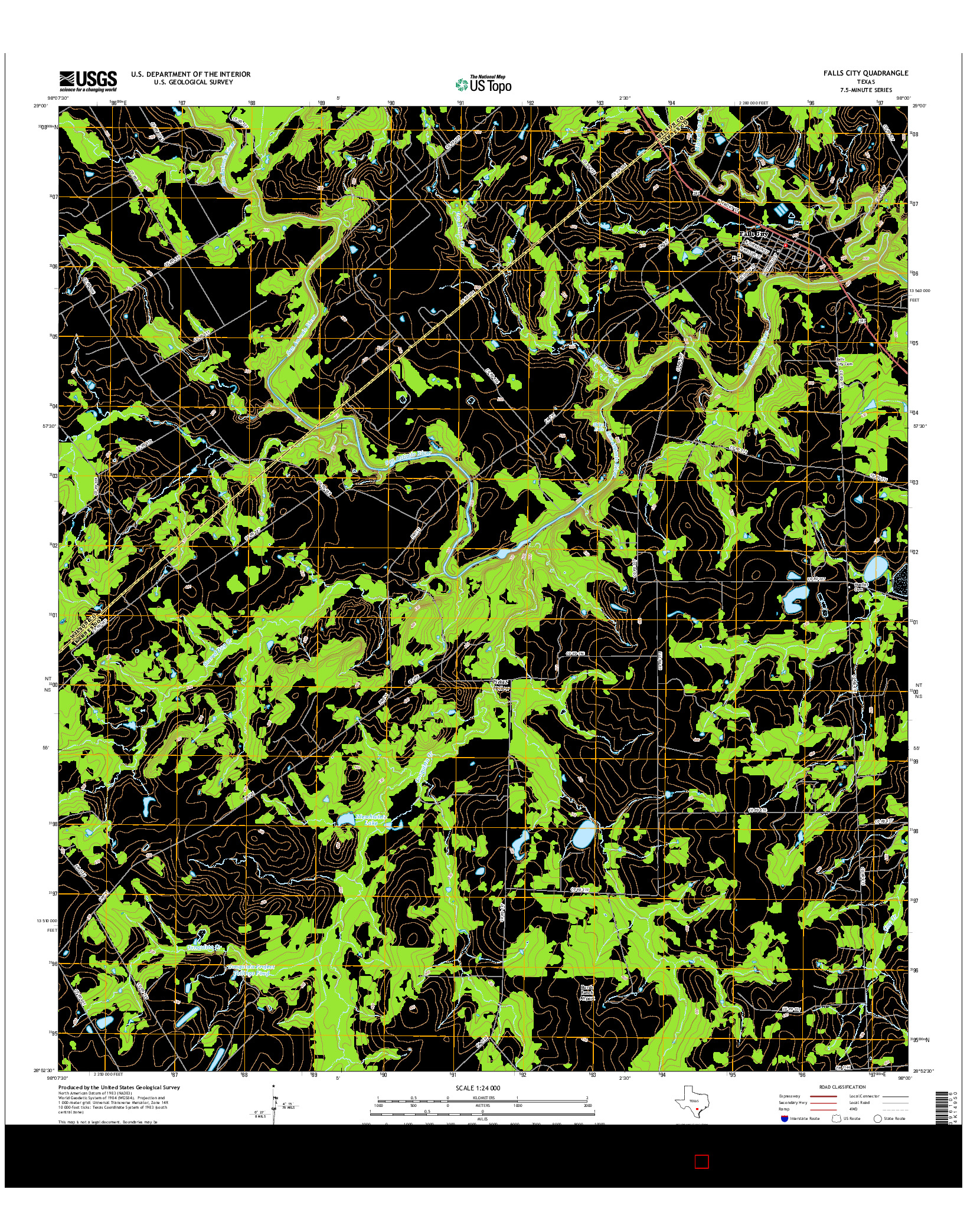 USGS US TOPO 7.5-MINUTE MAP FOR FALLS CITY, TX 2016