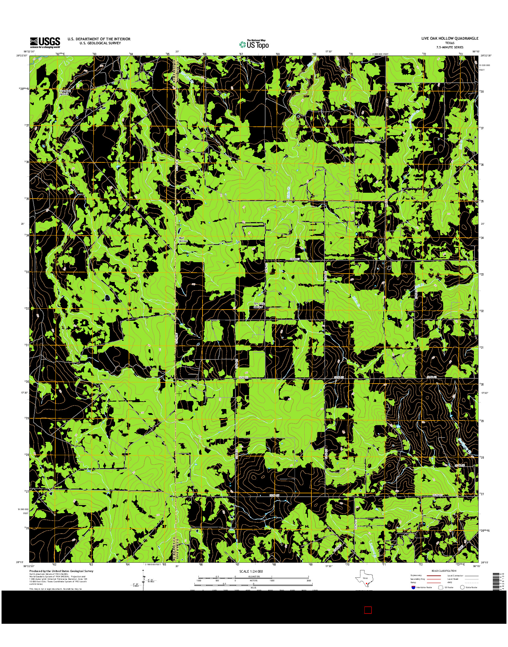 USGS US TOPO 7.5-MINUTE MAP FOR LIVE OAK HOLLOW, TX 2016