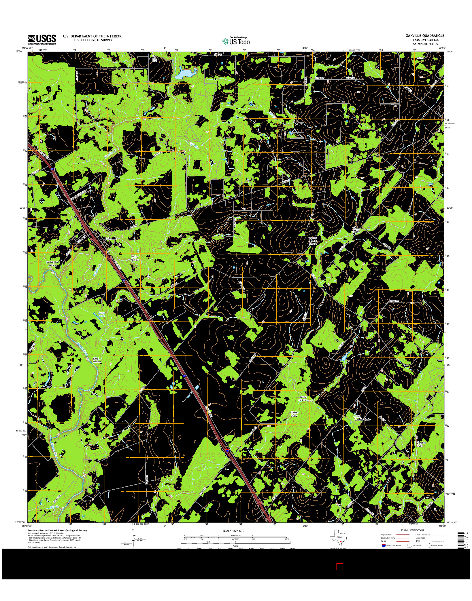 USGS US TOPO 7.5-MINUTE MAP FOR OAKVILLE, TX 2016